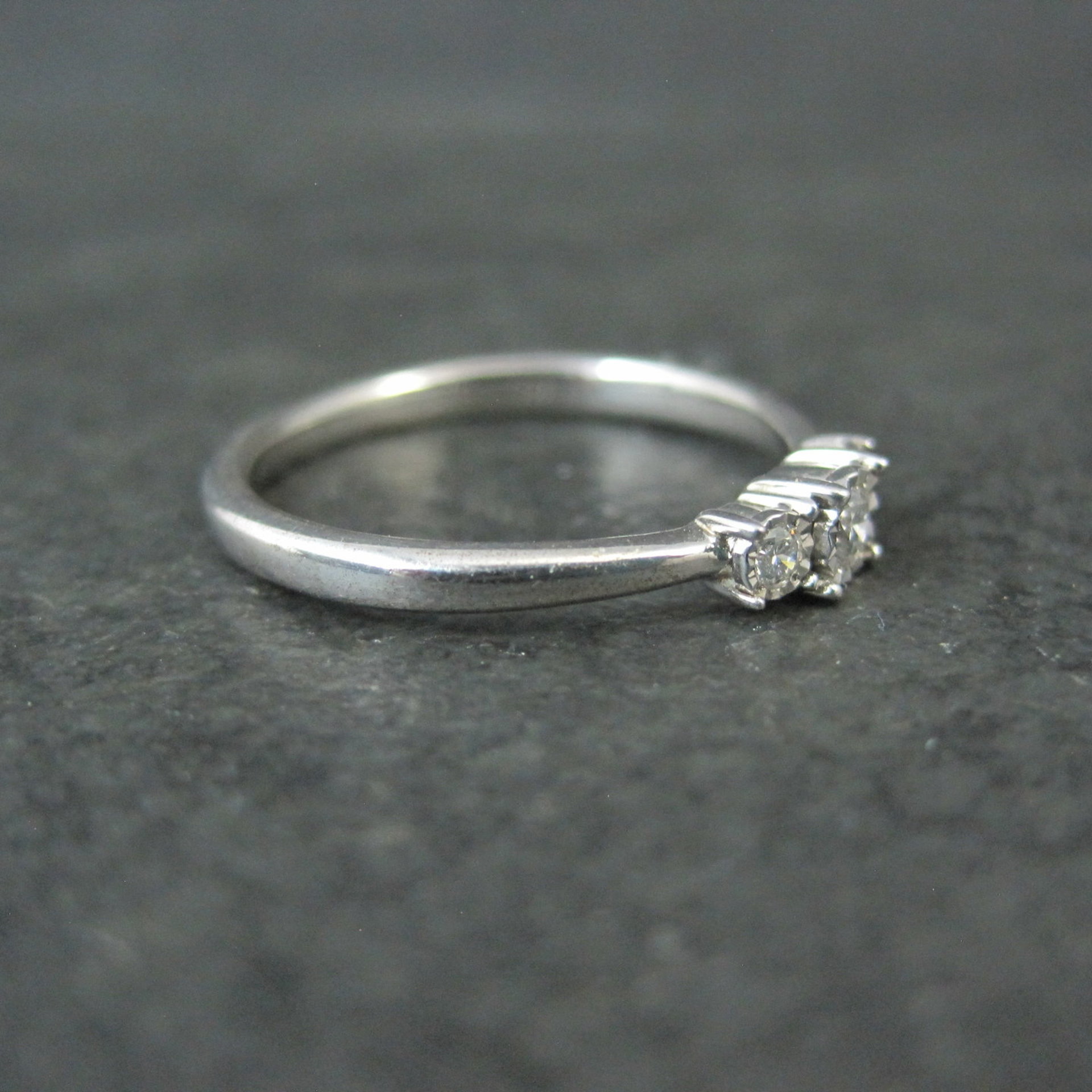 Dainty Sterling Silver 3 Stone Diamond Ring Size 8 