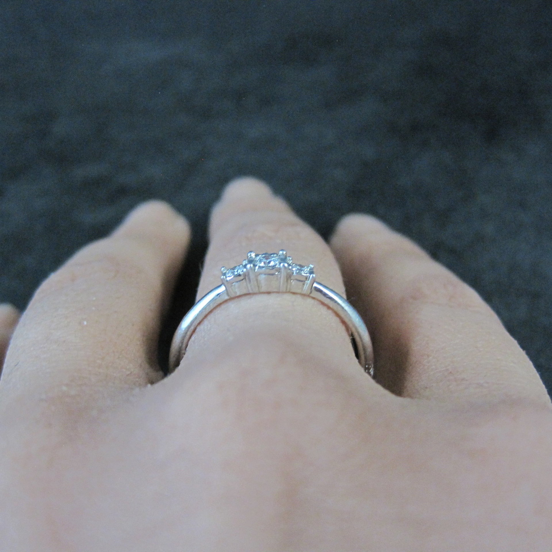 Dainty Sterling Silver 3 Stone Diamond Ring Size 8 