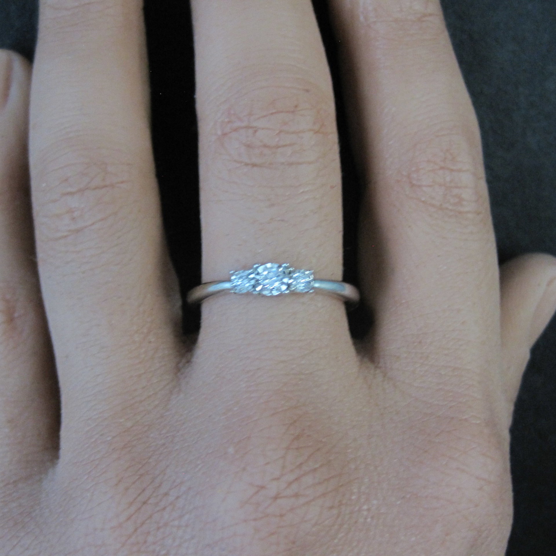 Dainty Sterling Silver 3 Stone Diamond Ring Size 8 