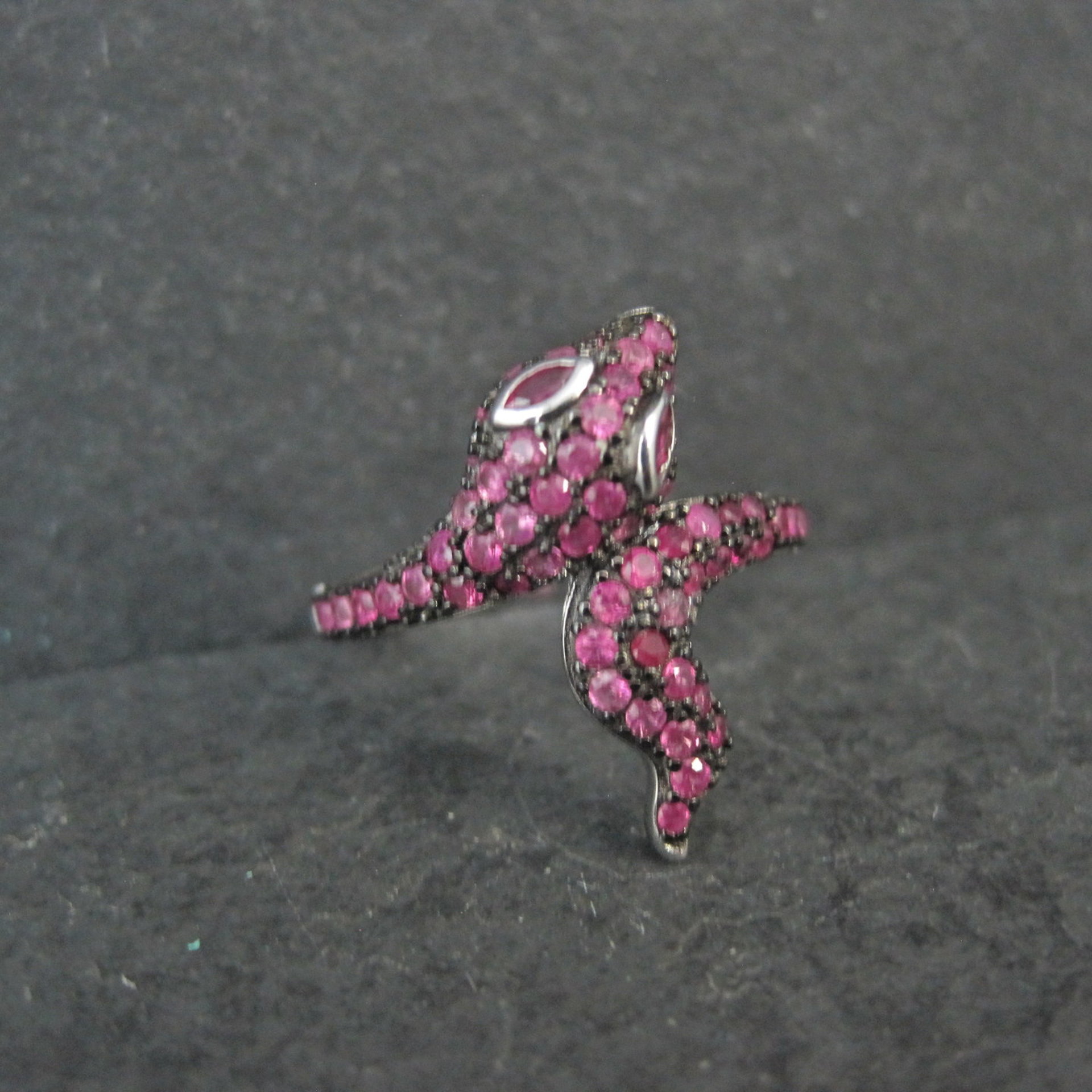 Sterling Silver Snake Ring with Pink Sapphires Size 8
