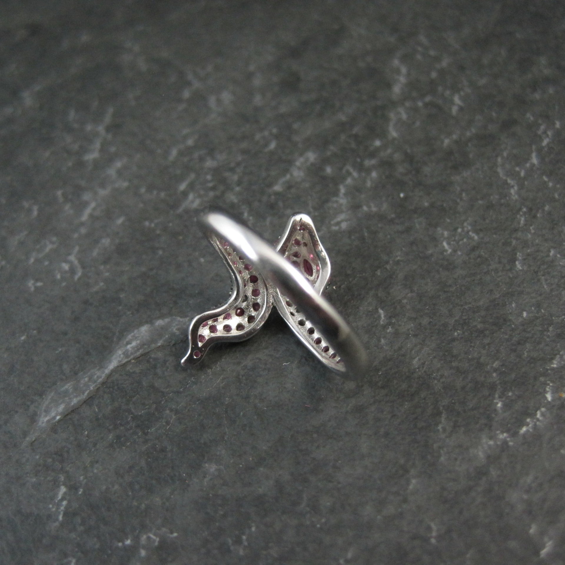 Sterling Silver Snake Ring with Pink Sapphires Size 8