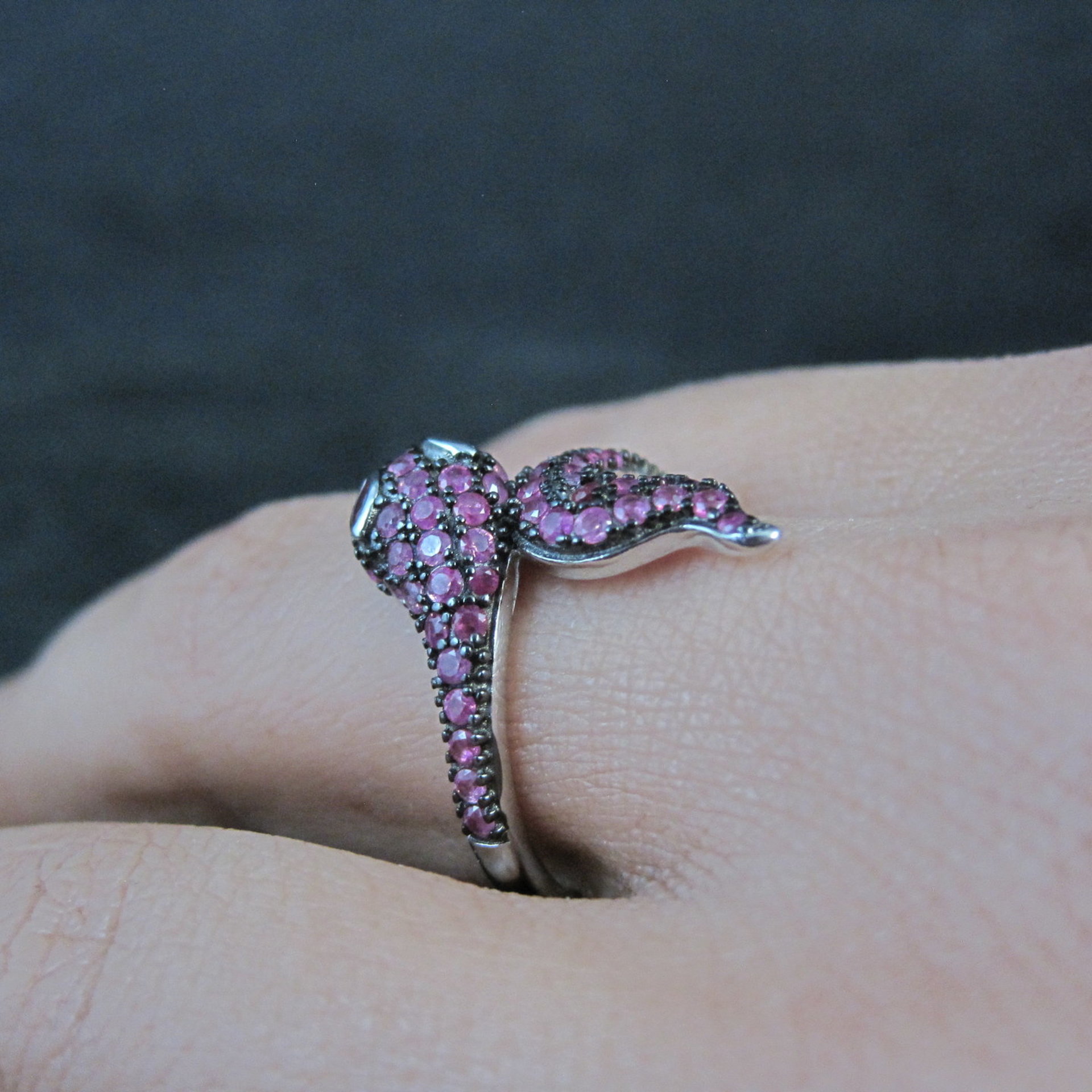 Sterling Silver Snake Ring with Pink Sapphires Size 8