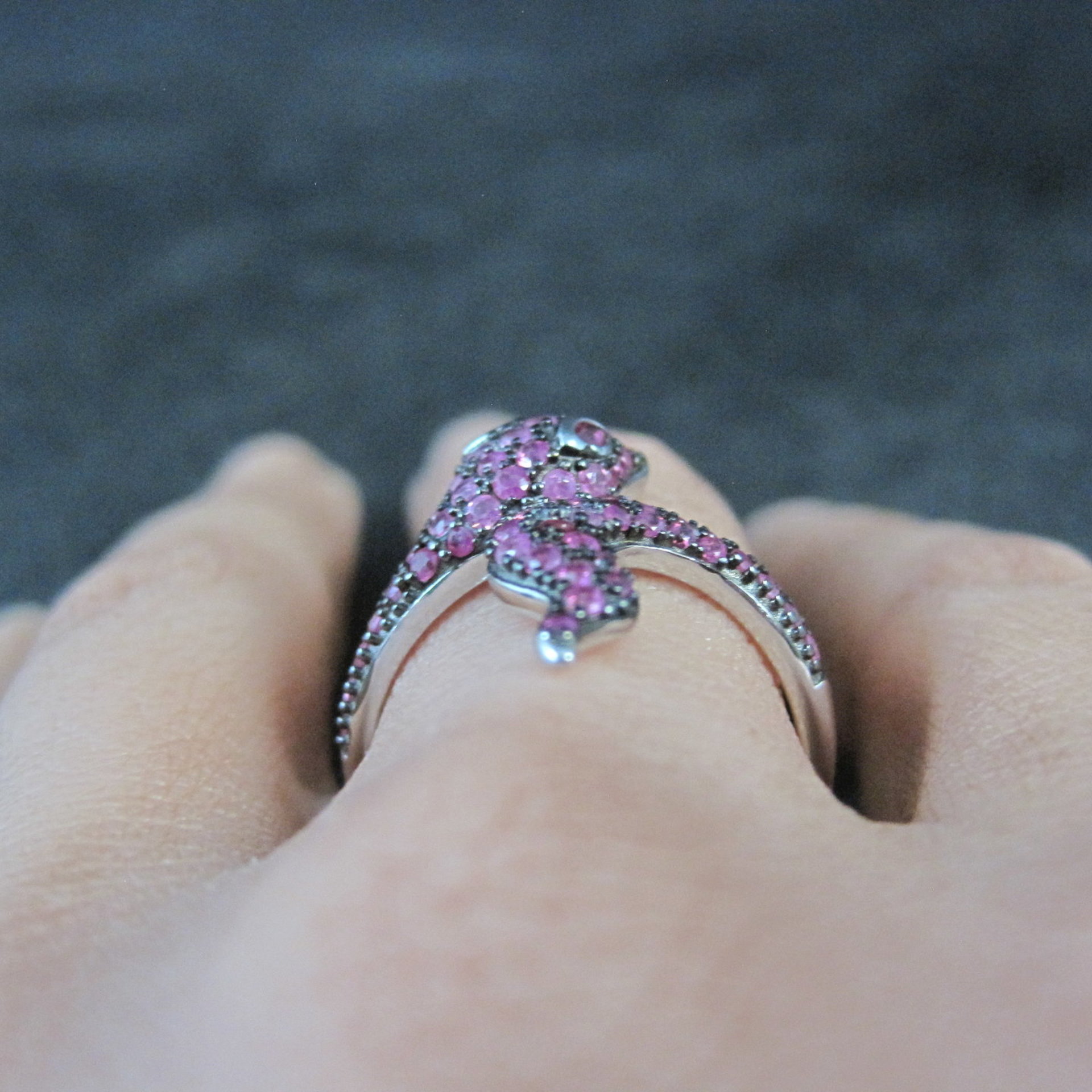 Sterling Silver Snake Ring with Pink Sapphires Size 8
