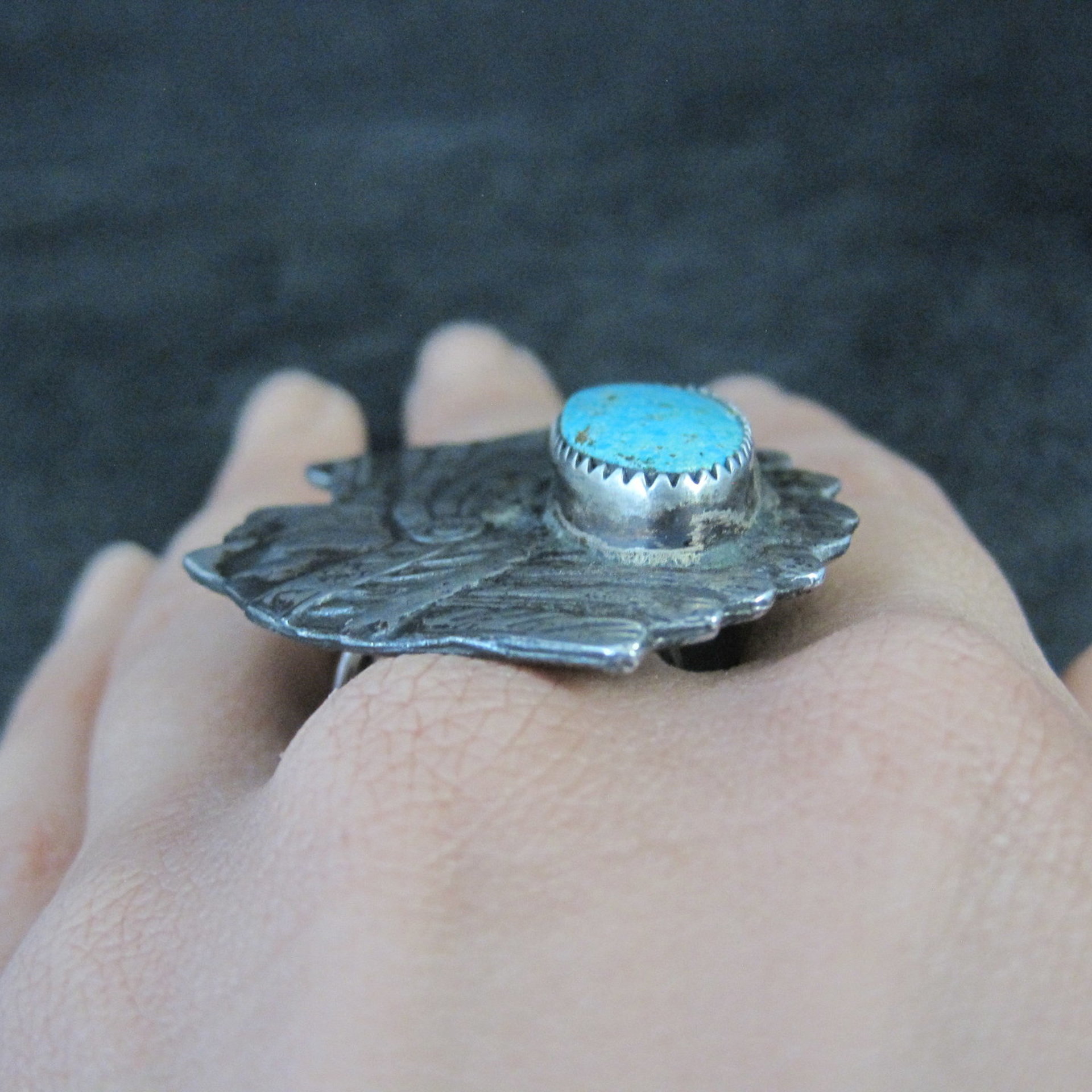 Huge Navajo Turquoise Chieftain Indian Head Ring Size 8