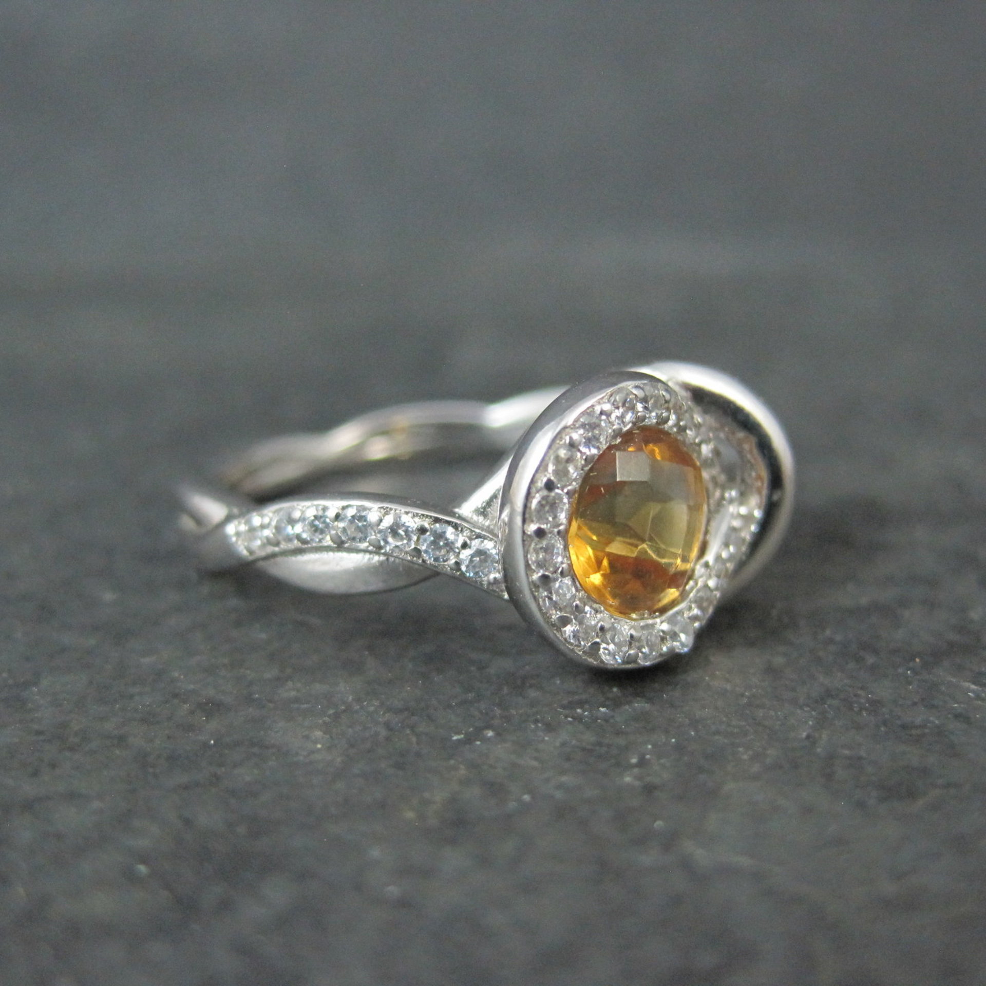 Citrine and White Zircon Ring in Sterling Silver Size 8