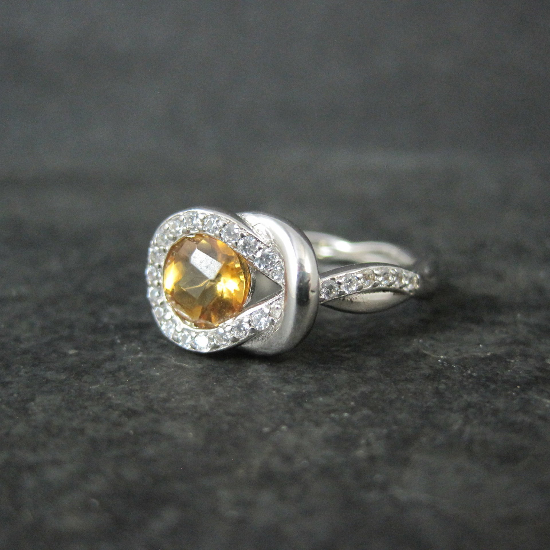 Citrine and White Zircon Ring in Sterling Silver Size 8