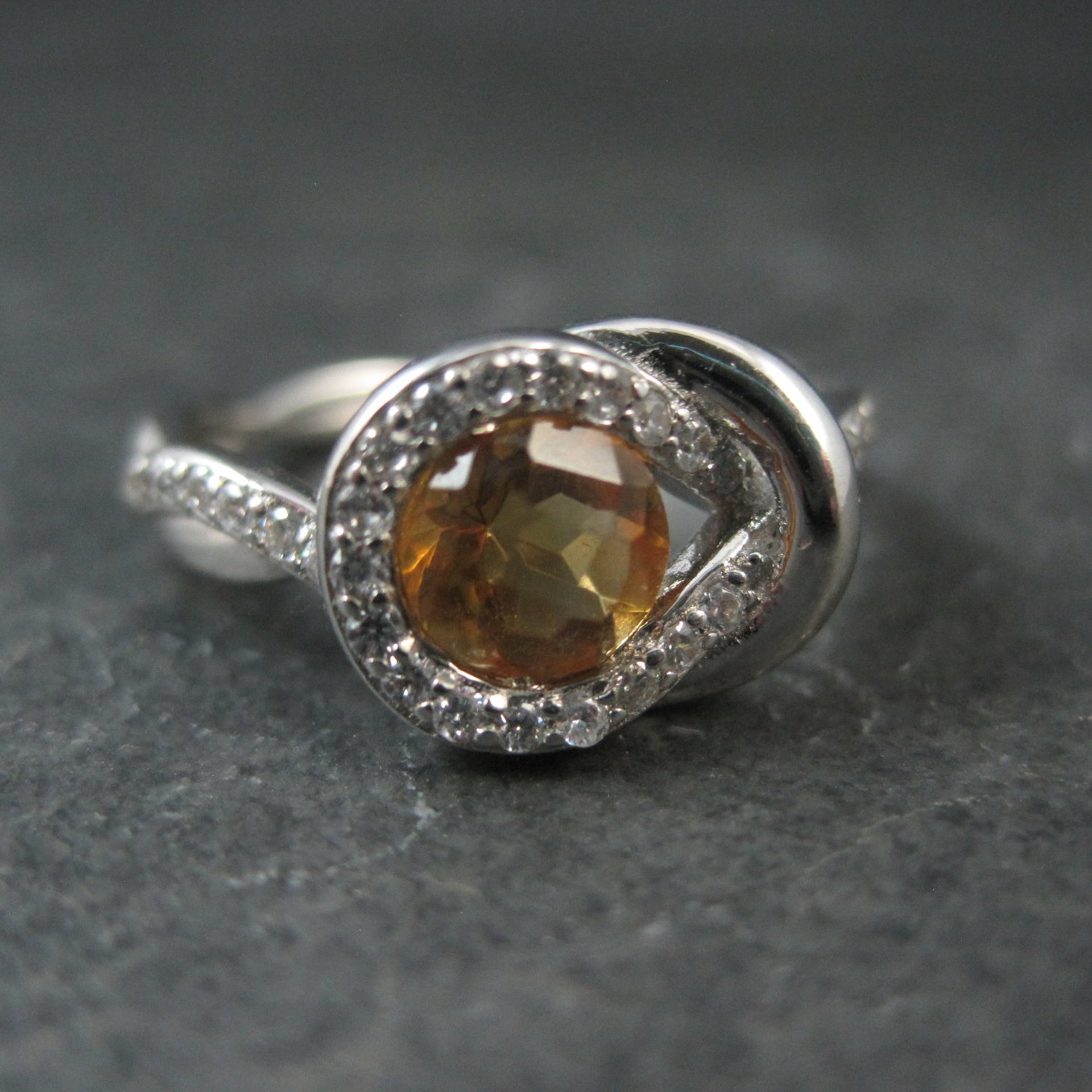 Citrine and White Zircon Ring in Sterling Silver Size 8
