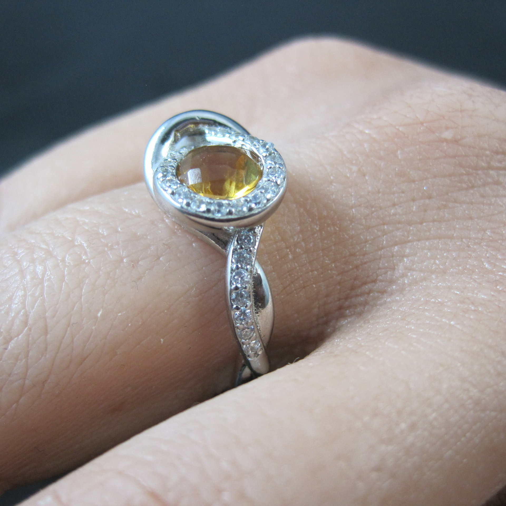 Citrine and White Zircon Ring in Sterling Silver Size 8