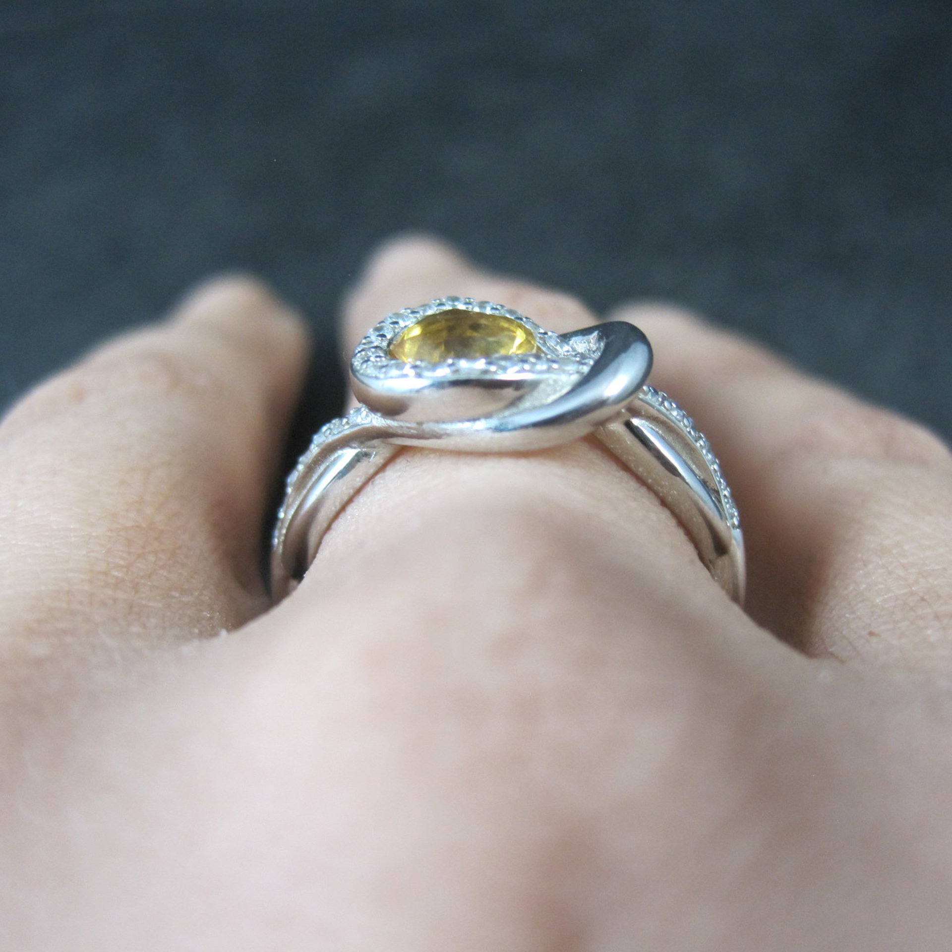 Citrine and White Zircon Ring in Sterling Silver Size 8