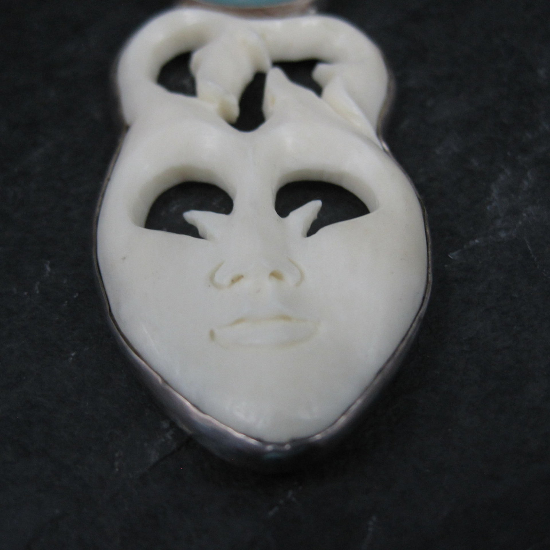 Large Sterling Larimar Bone Face Pendant Unusual Unique
