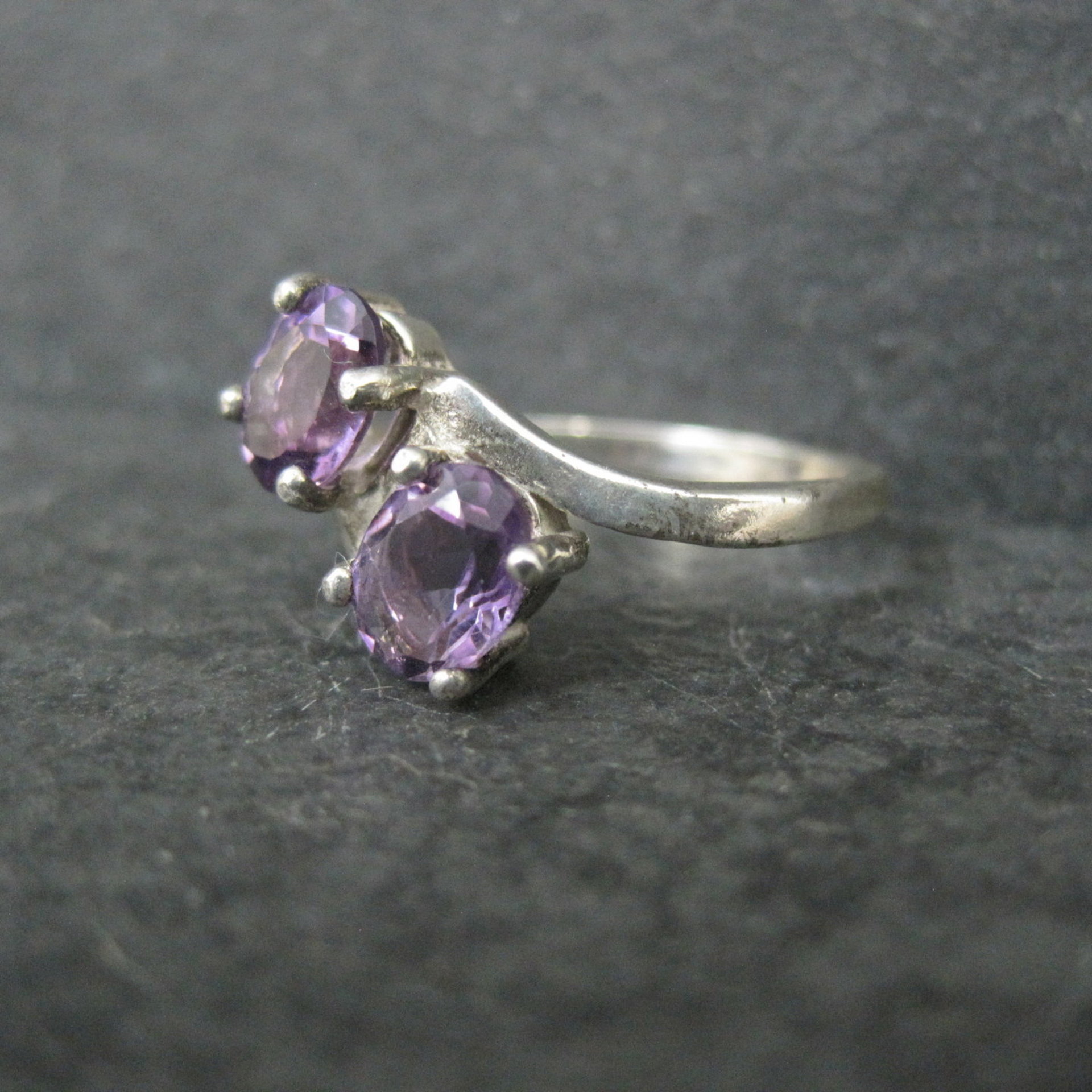Toi et Moi Amethyst and Sterling Silver Ring Size 6