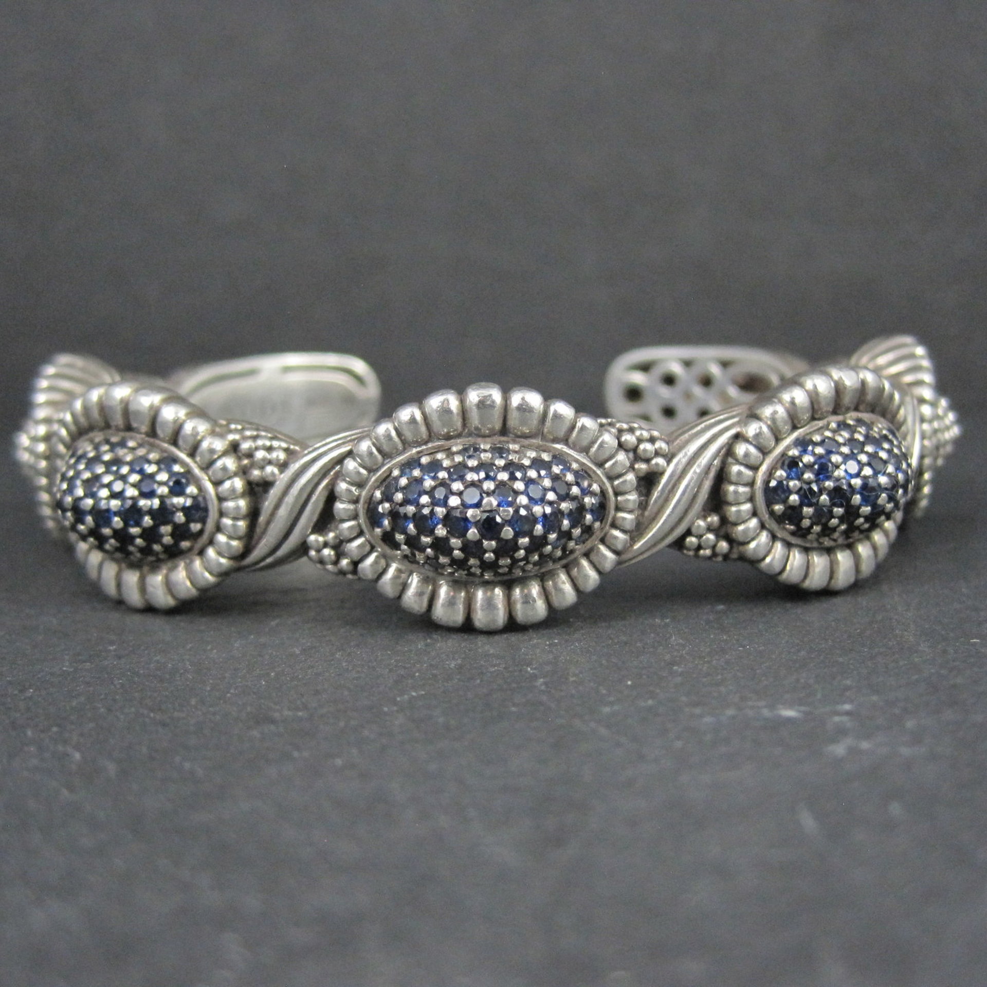 Lagos Muse Caviar Blue Sapphire Cuff Bracelet 6.34" Sterling Silver