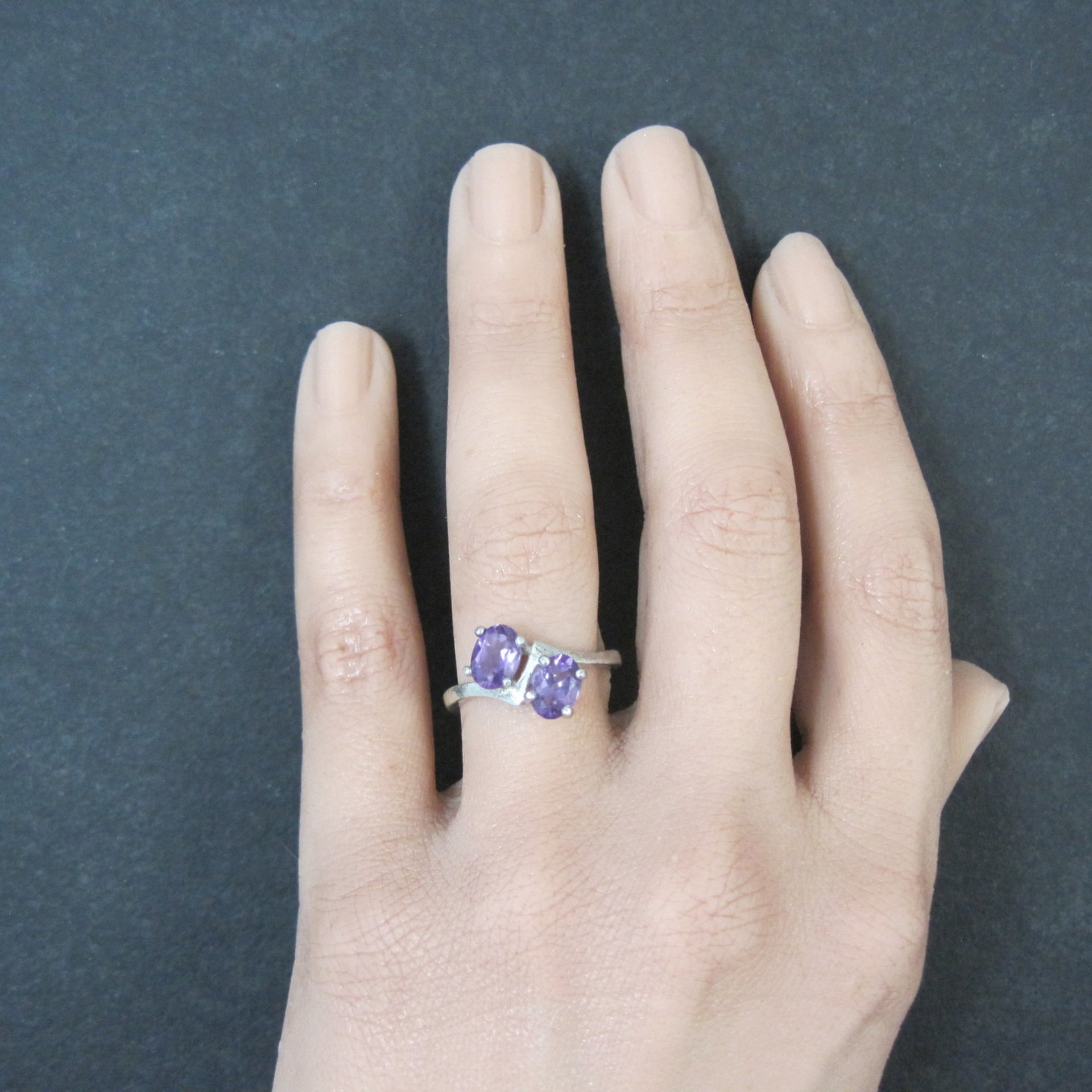 Toi et Moi Amethyst and Sterling Silver Ring Size 6