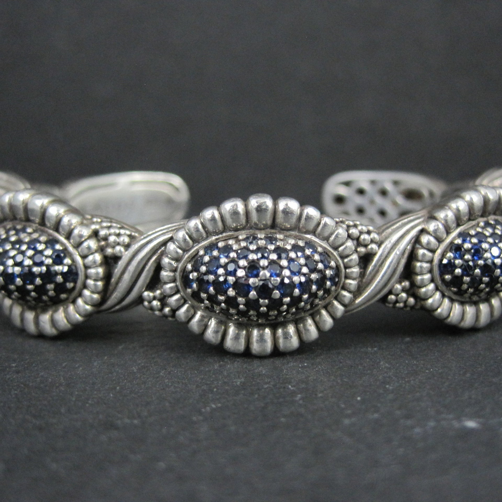 Lagos Muse Caviar Blue Sapphire Cuff Bracelet 6.34" Sterling Silver