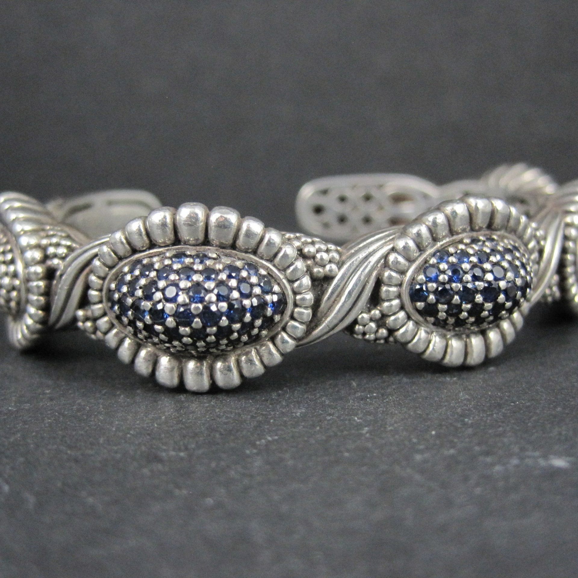 Lagos Muse Caviar Blue Sapphire Cuff Bracelet 6.34" Sterling Silver