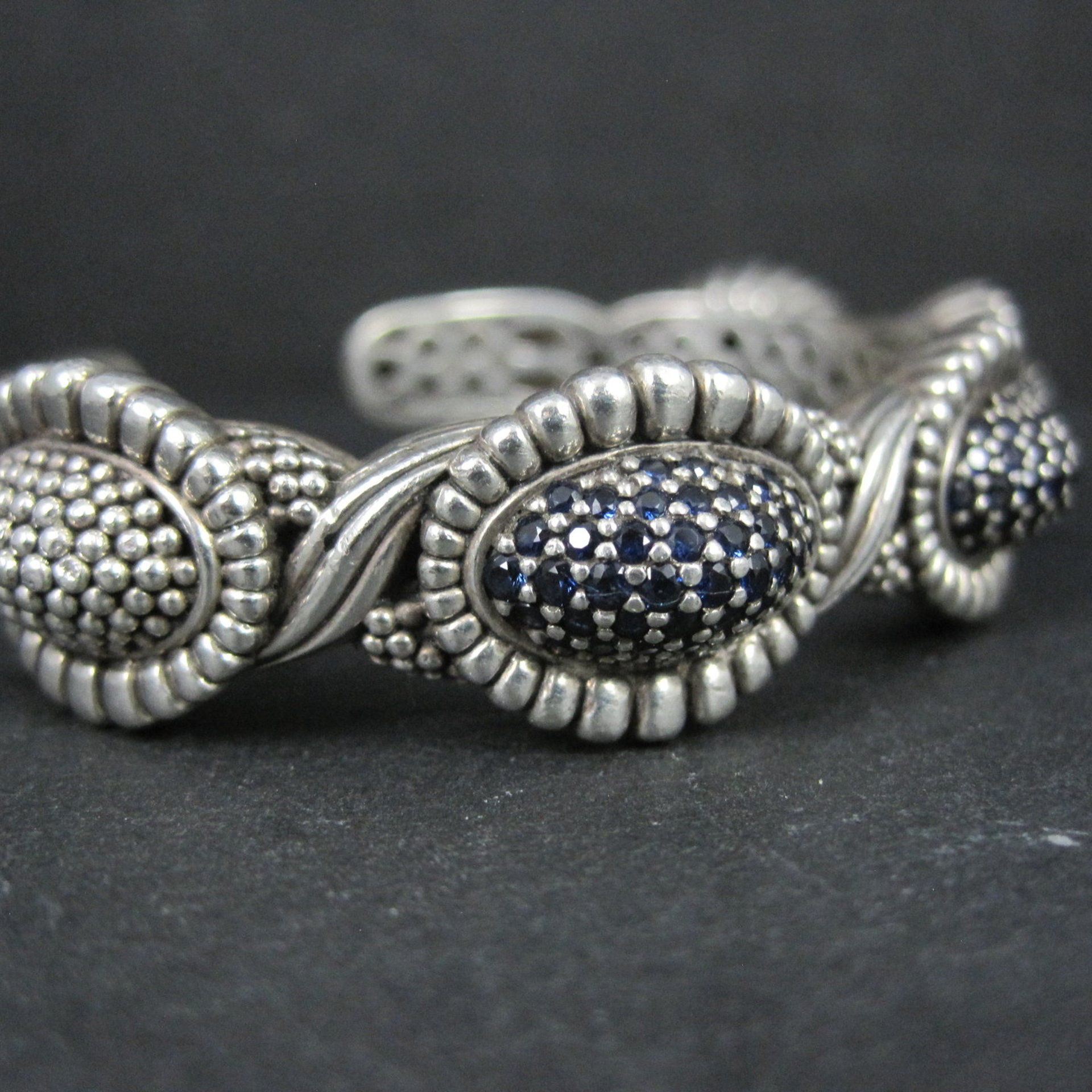 Lagos Muse Caviar Blue Sapphire Cuff Bracelet 6.34" Sterling Silver