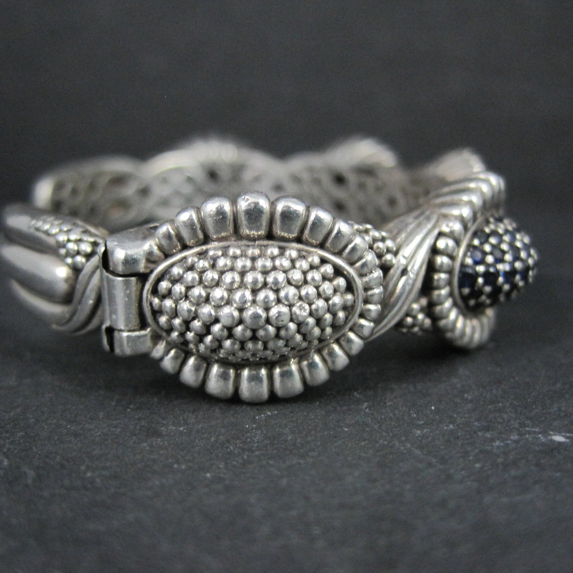 Lagos Muse Caviar Blue Sapphire Cuff Bracelet 6.34" Sterling Silver