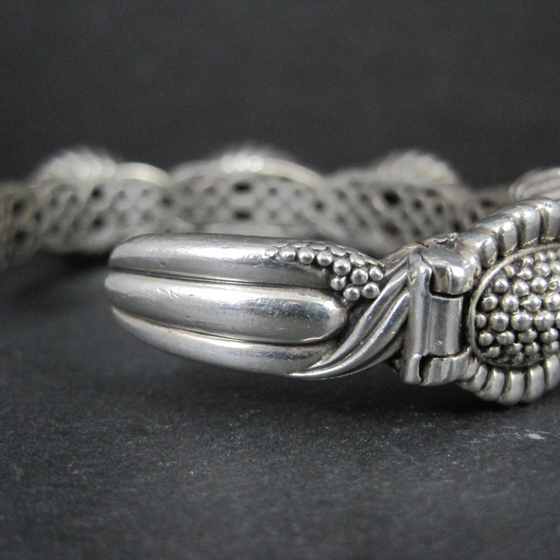 Lagos Muse Caviar Blue Sapphire Cuff Bracelet 6.34" Sterling Silver