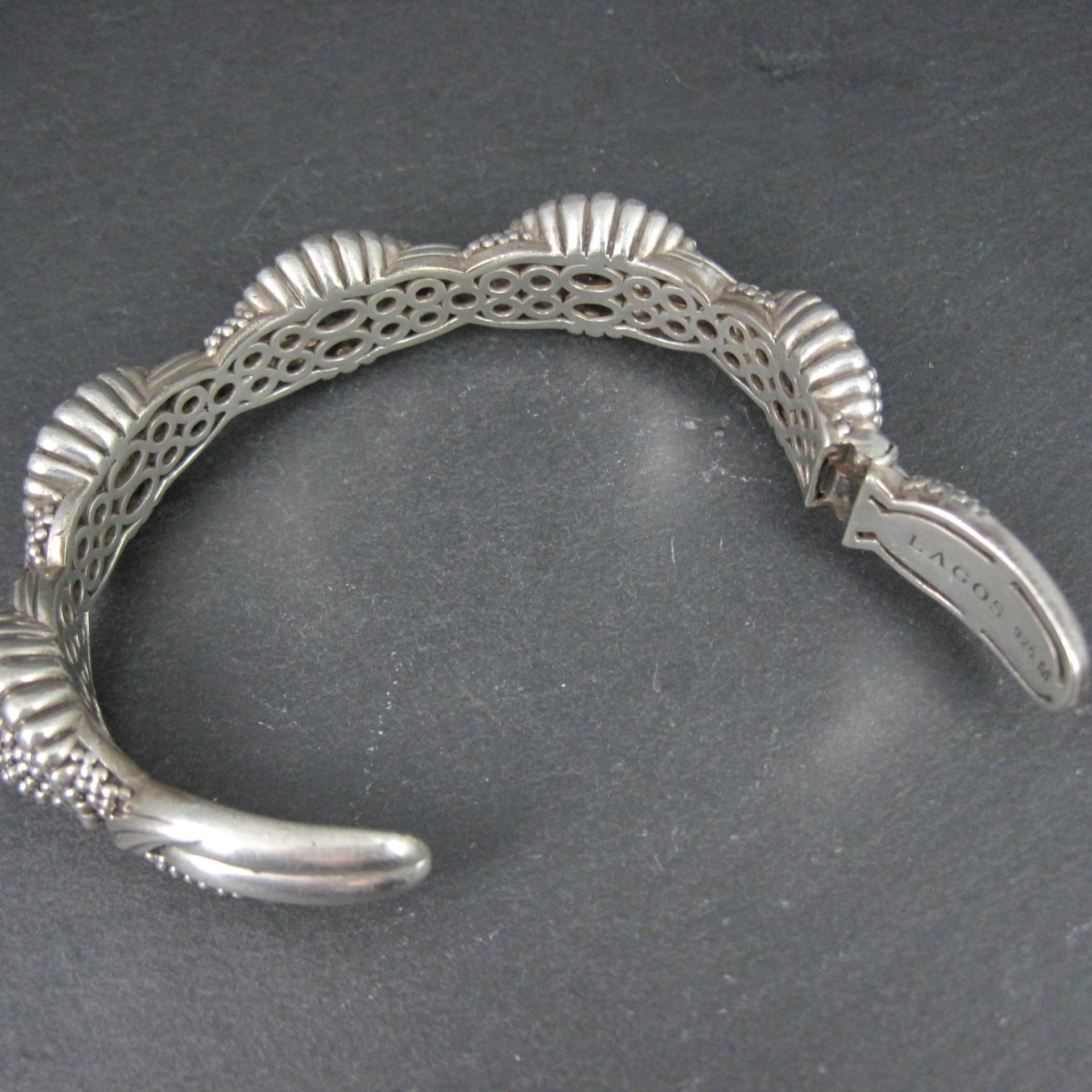 Lagos Muse Caviar Blue Sapphire Cuff Bracelet 6.34" Sterling Silver