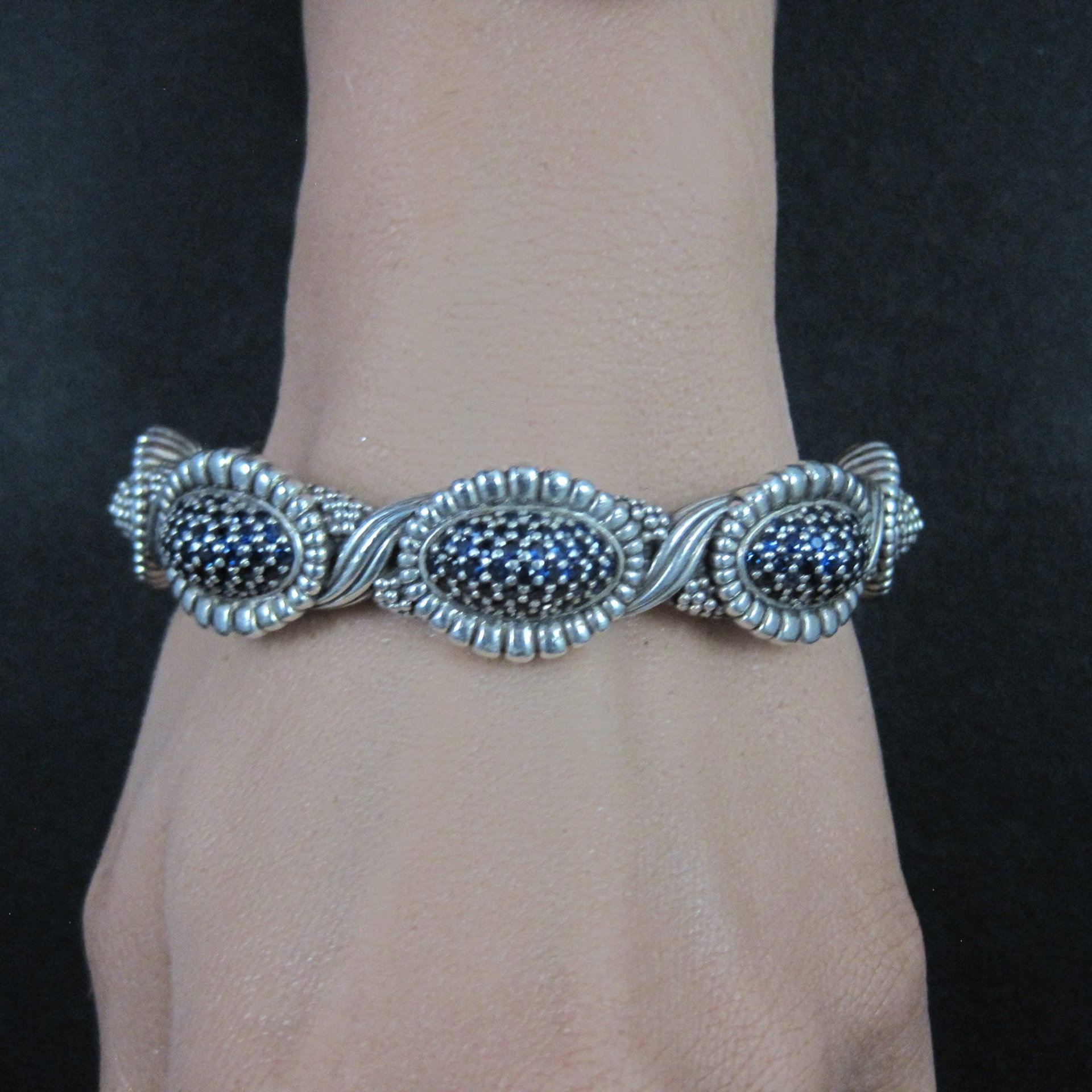 Lagos Muse Caviar Blue Sapphire Cuff Bracelet 6.34" Sterling Silver
