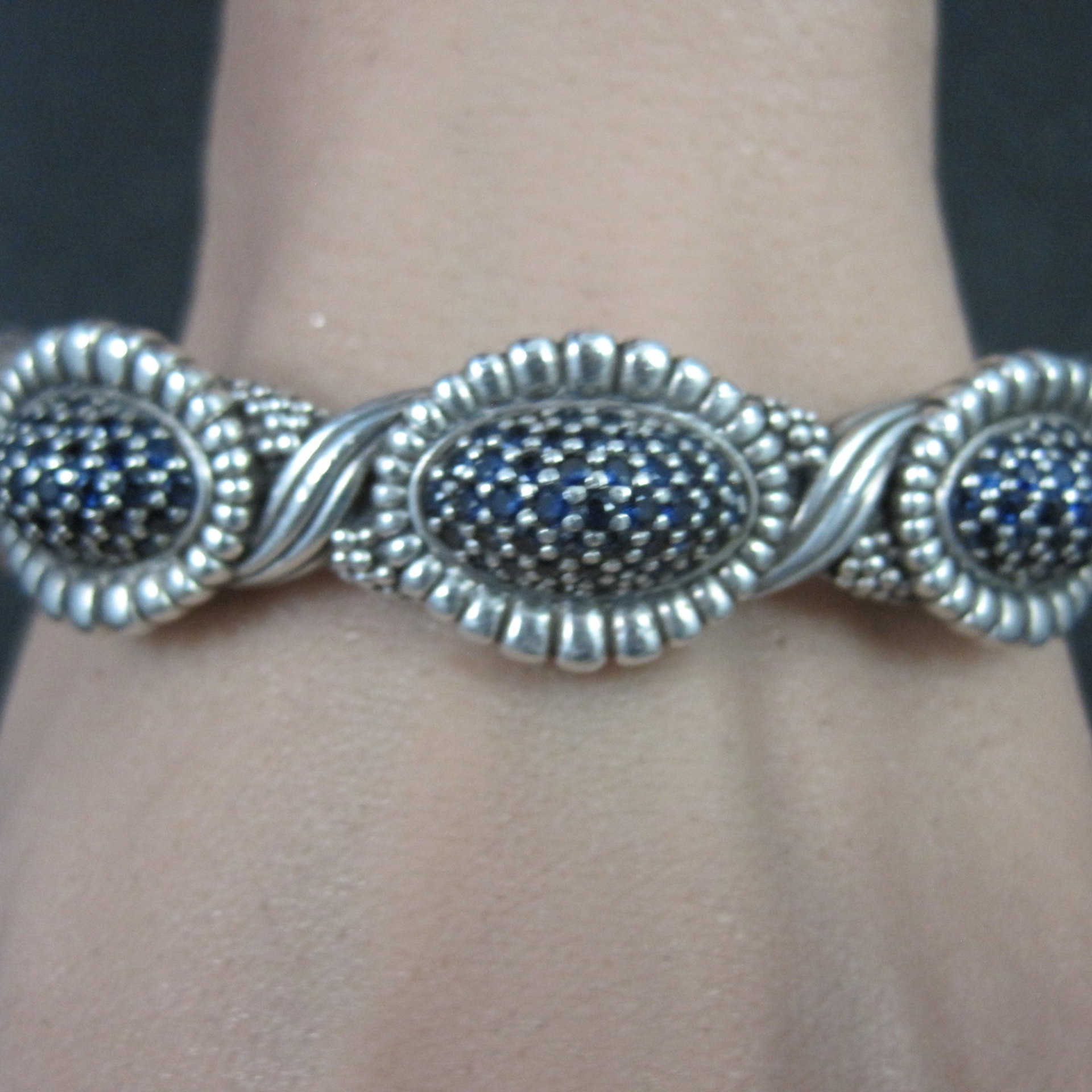 Lagos Muse Caviar Blue Sapphire Cuff Bracelet 6.34" Sterling Silver
