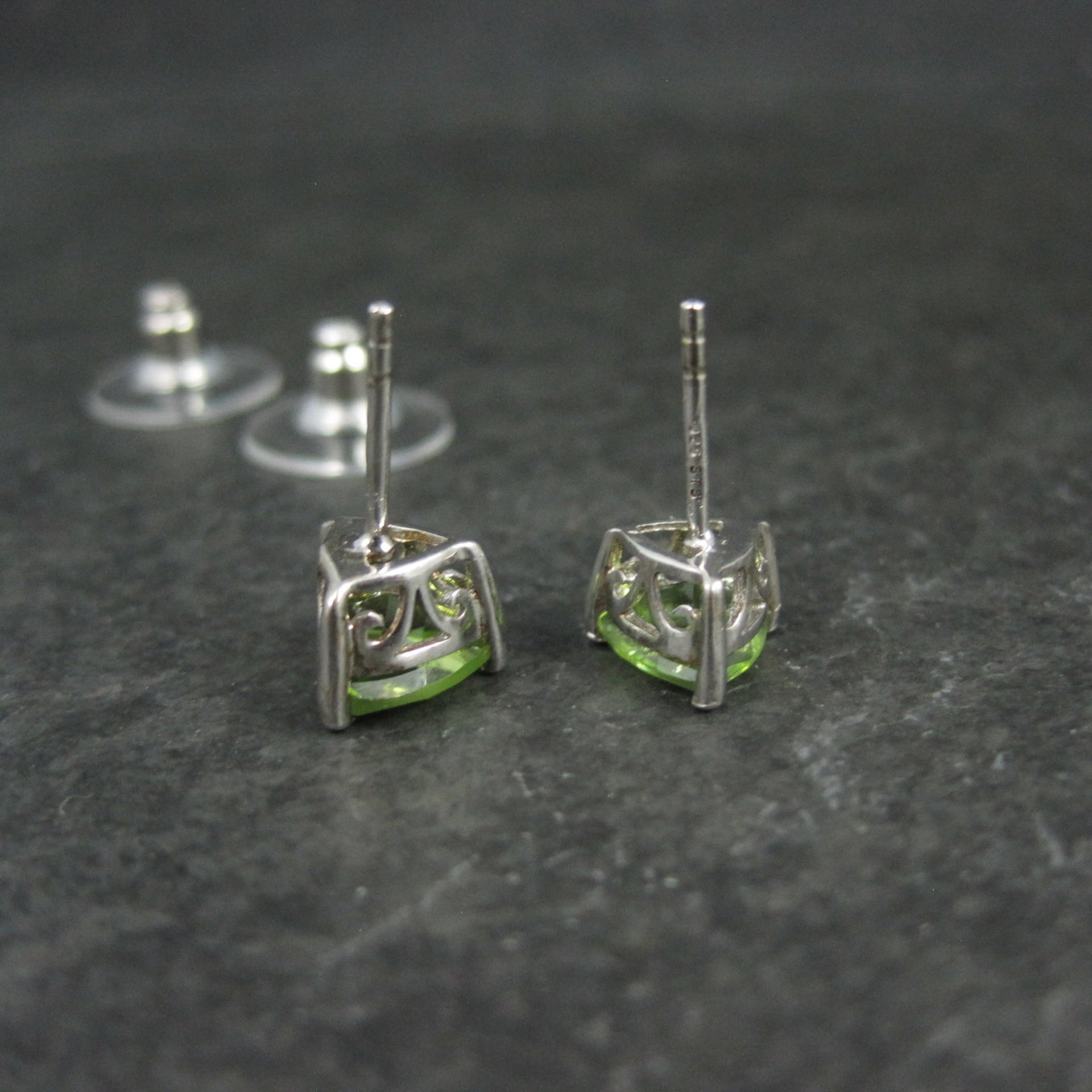 Sterling 2.30 Carat Trillion Cut Peridot Stud Earrings Chuck Clemency
