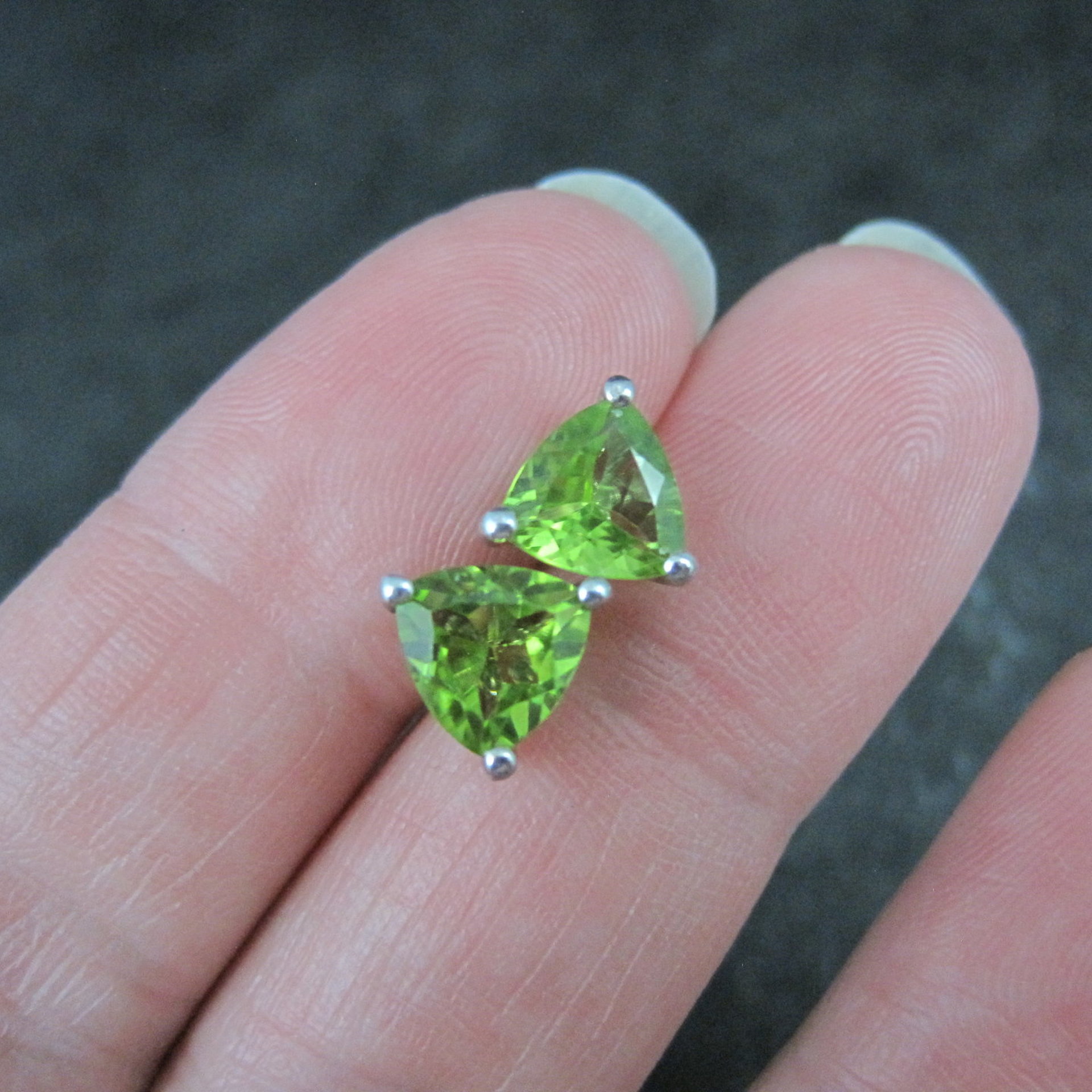 Sterling 2.30 Carat Trillion Cut Peridot Stud Earrings Chuck Clemency