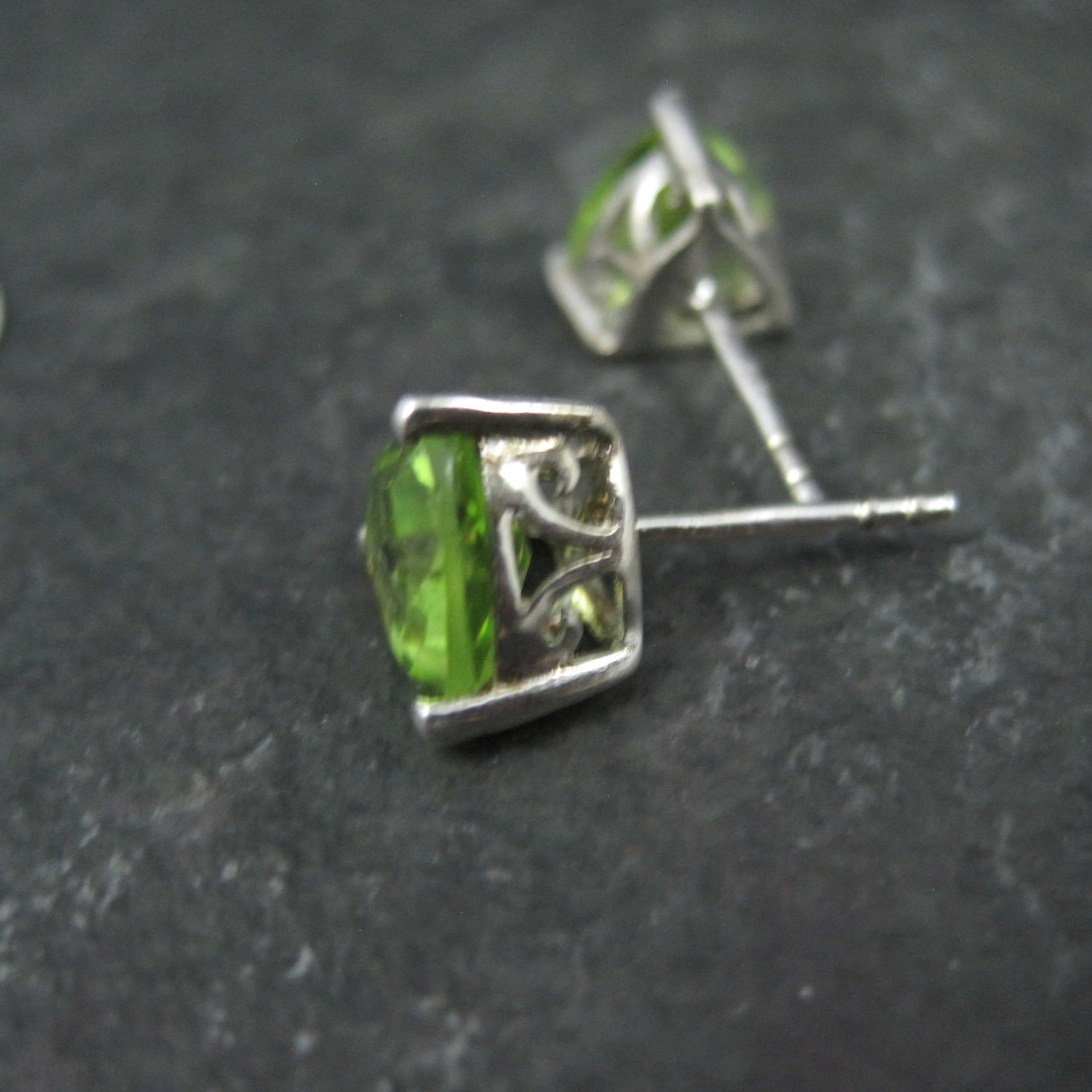 Sterling 2.30 Carat Trillion Cut Peridot Stud Earrings Chuck Clemency