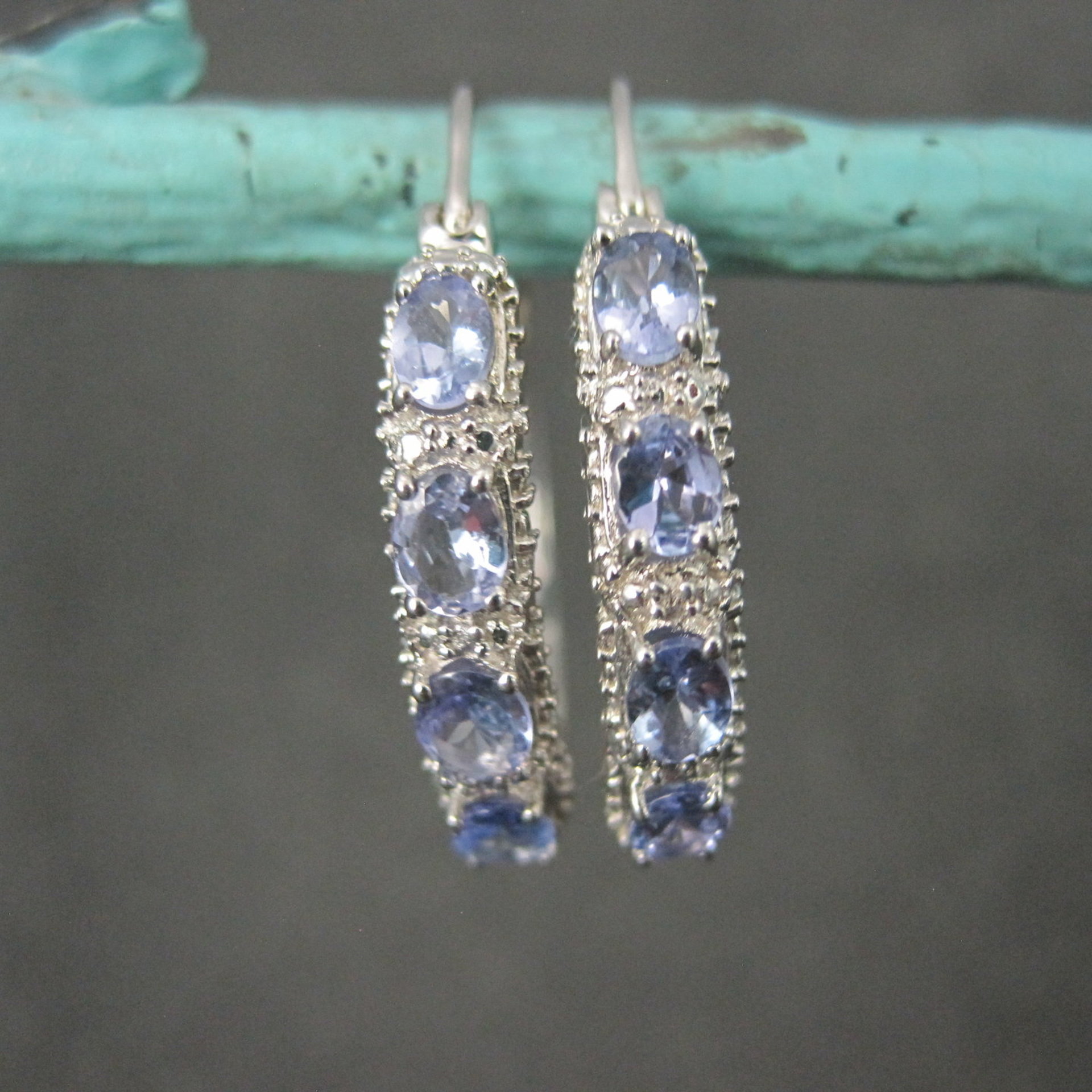 Tanzanite Hoop Earrings Sterling Silver Latch Closures