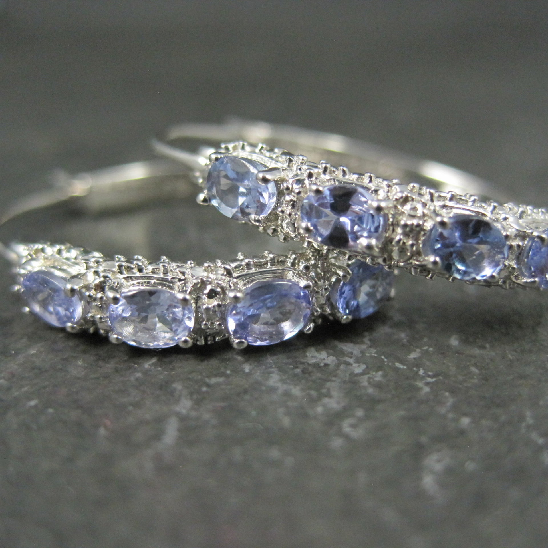 Tanzanite Hoop Earrings Sterling Silver Latch Closures