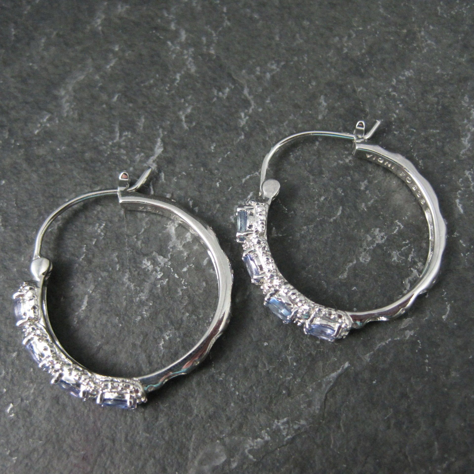 Tanzanite Hoop Earrings Sterling Silver Latch Closures