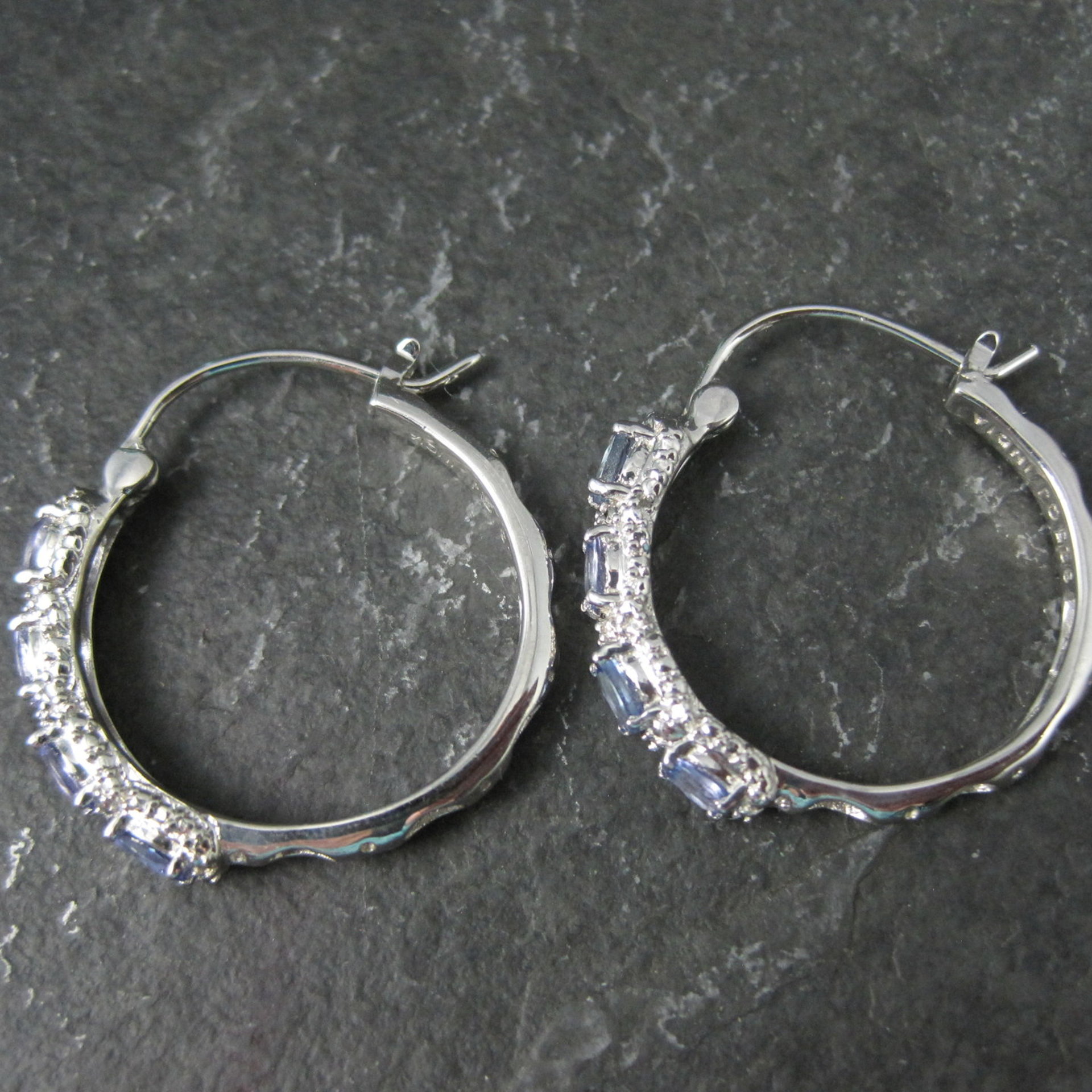 Tanzanite Hoop Earrings Sterling Silver Latch Closures