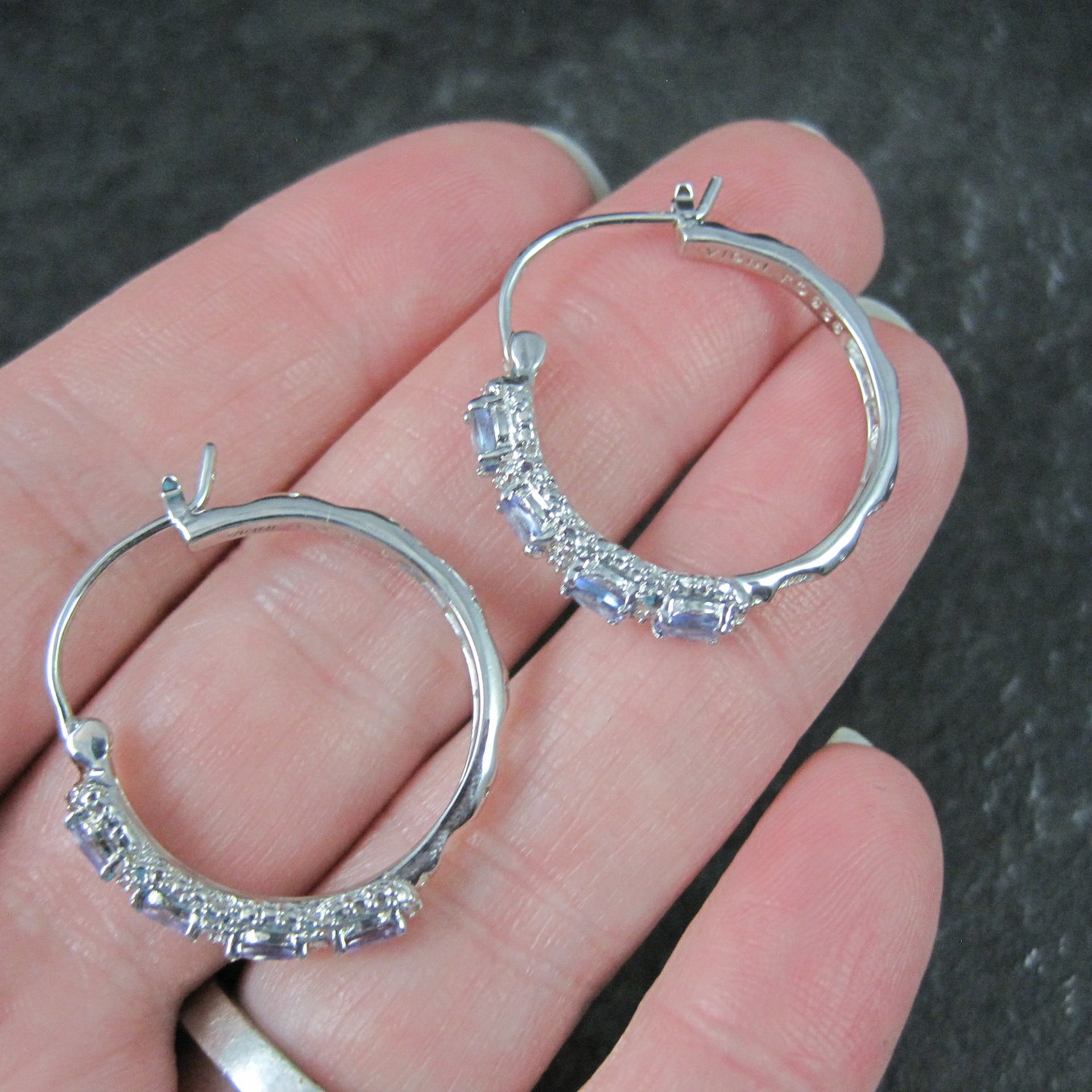 Tanzanite Hoop Earrings Sterling Silver Latch Closures