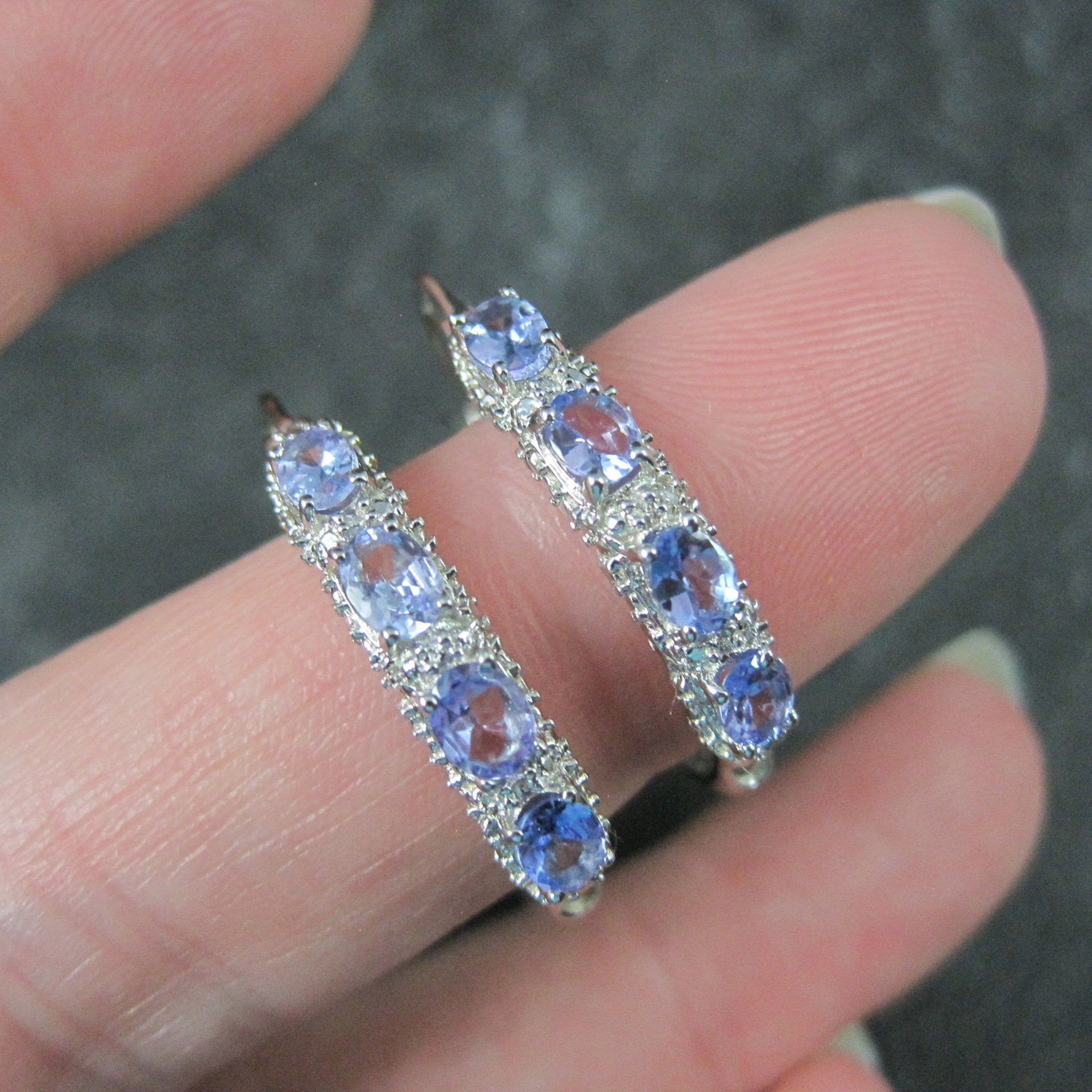 Tanzanite Hoop Earrings Sterling Silver Latch Closures