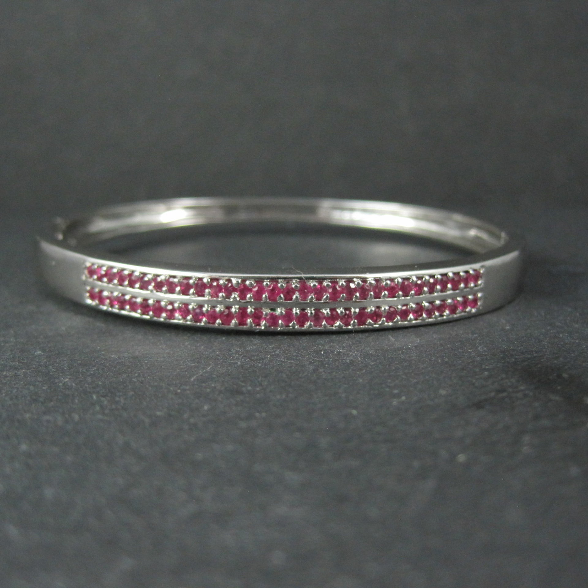 Sterling Silver Ruby Bangle Bracelet 7.25 Inches
