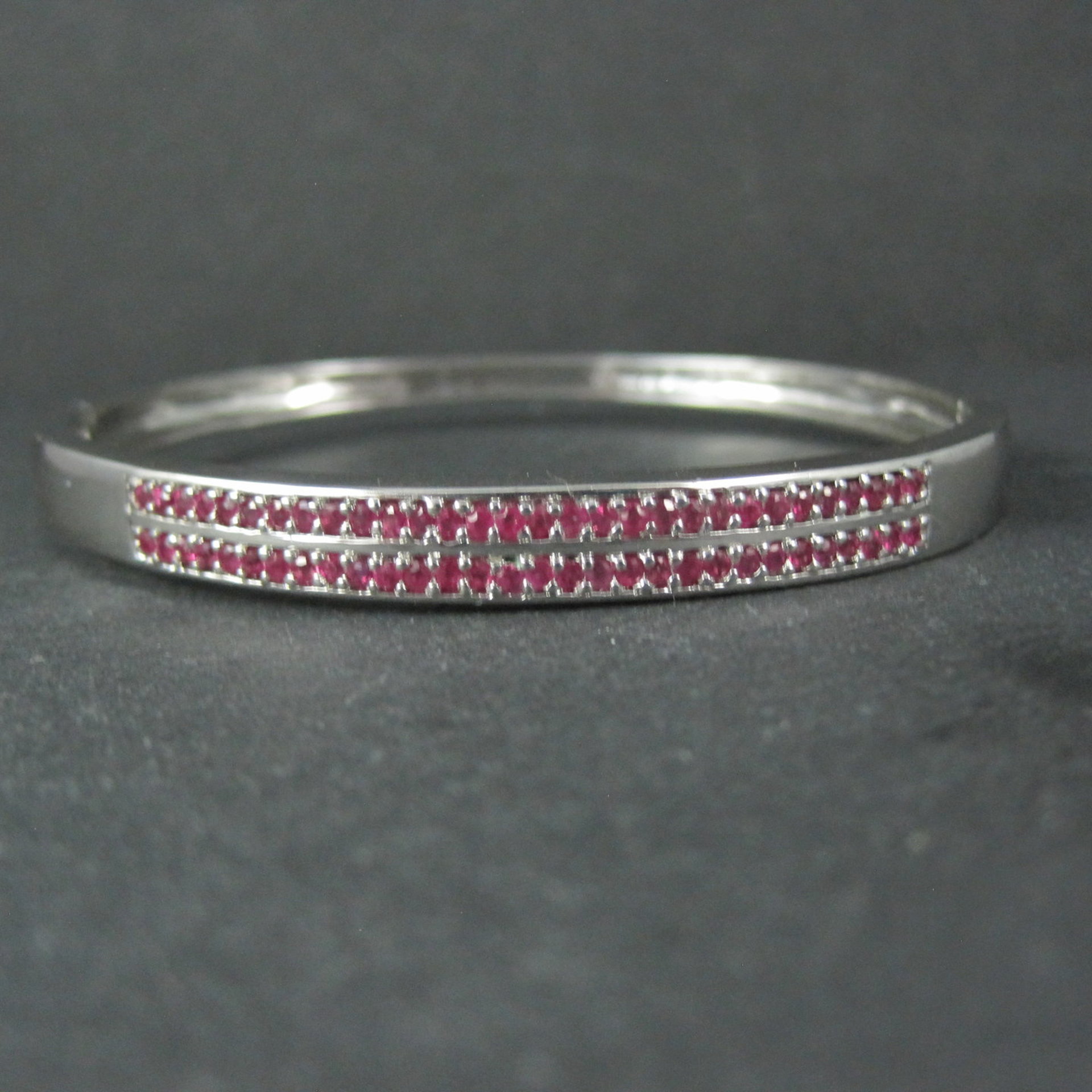 Sterling Silver Ruby Bangle Bracelet 7.25 Inches