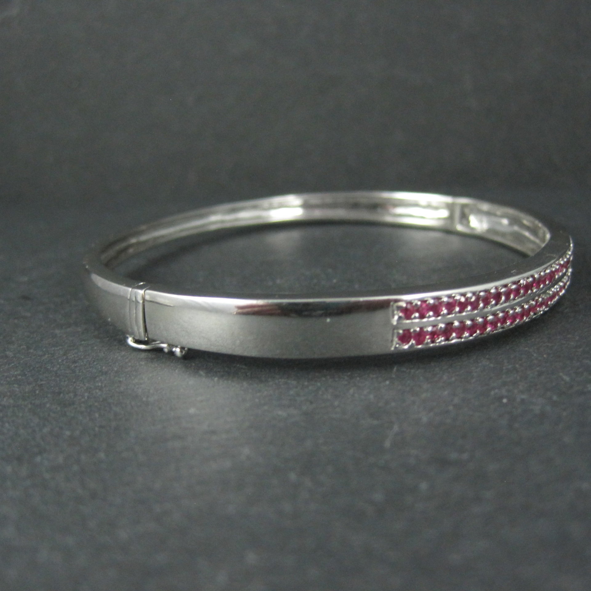 Sterling Silver Ruby Bangle Bracelet 7.25 Inches