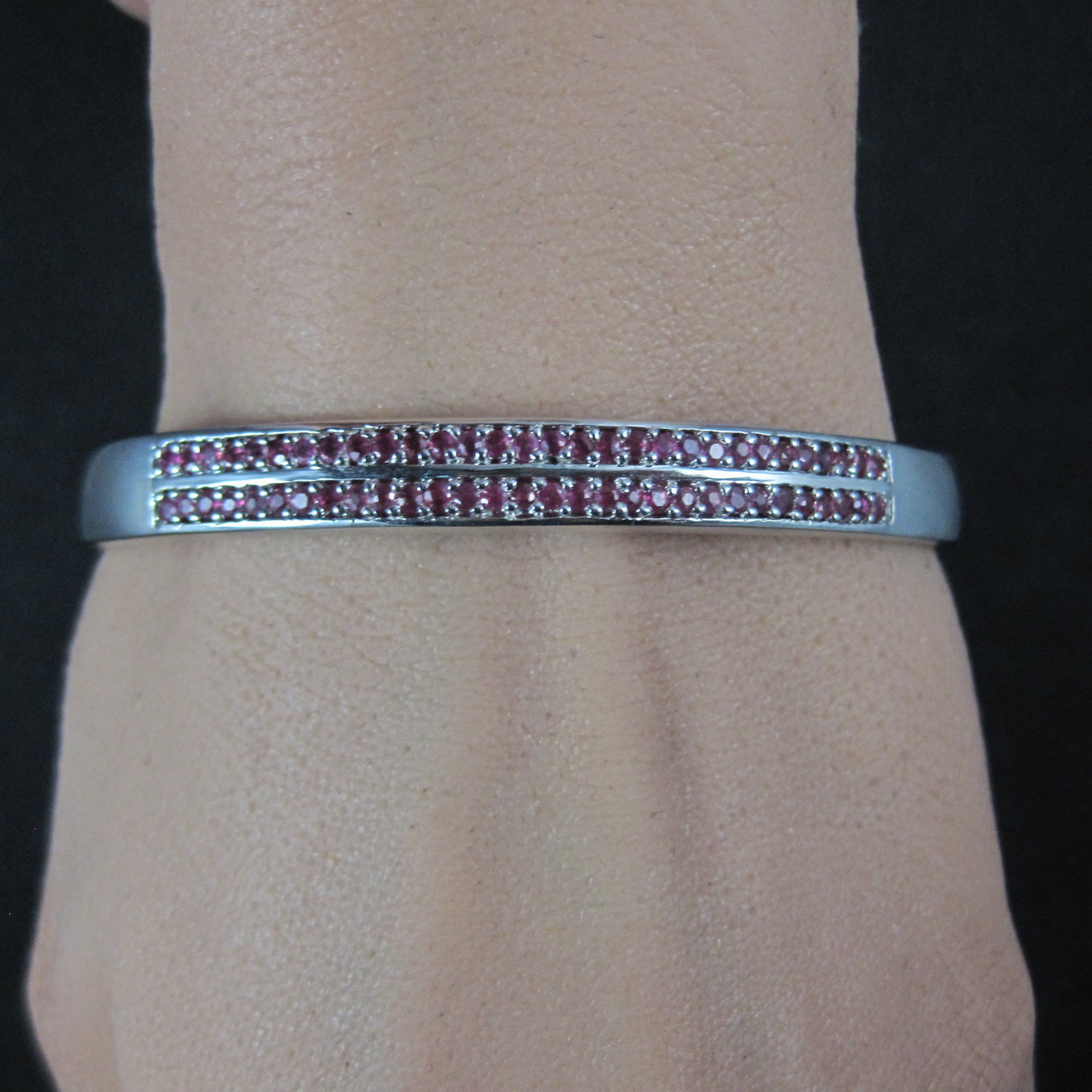 Sterling Silver Ruby Bangle Bracelet 7.25 Inches