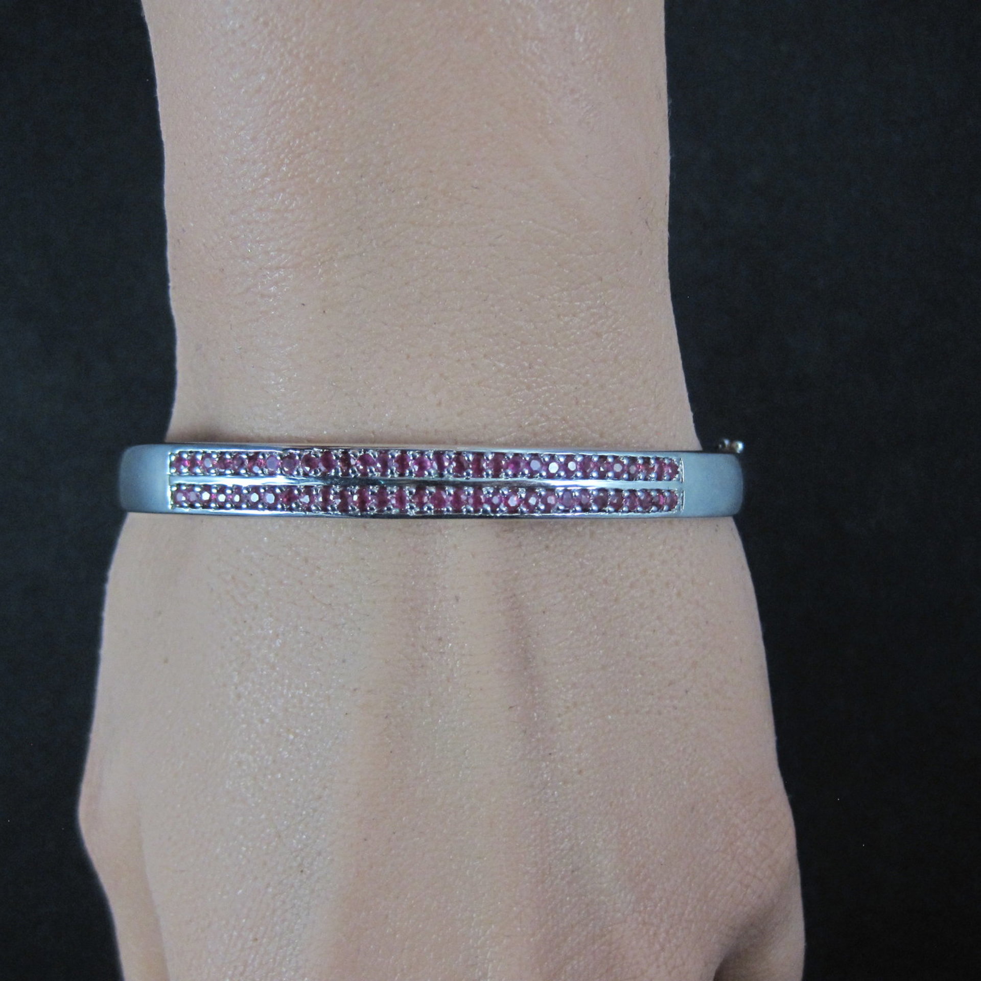 Sterling Silver Ruby Bangle Bracelet 7.25 Inches