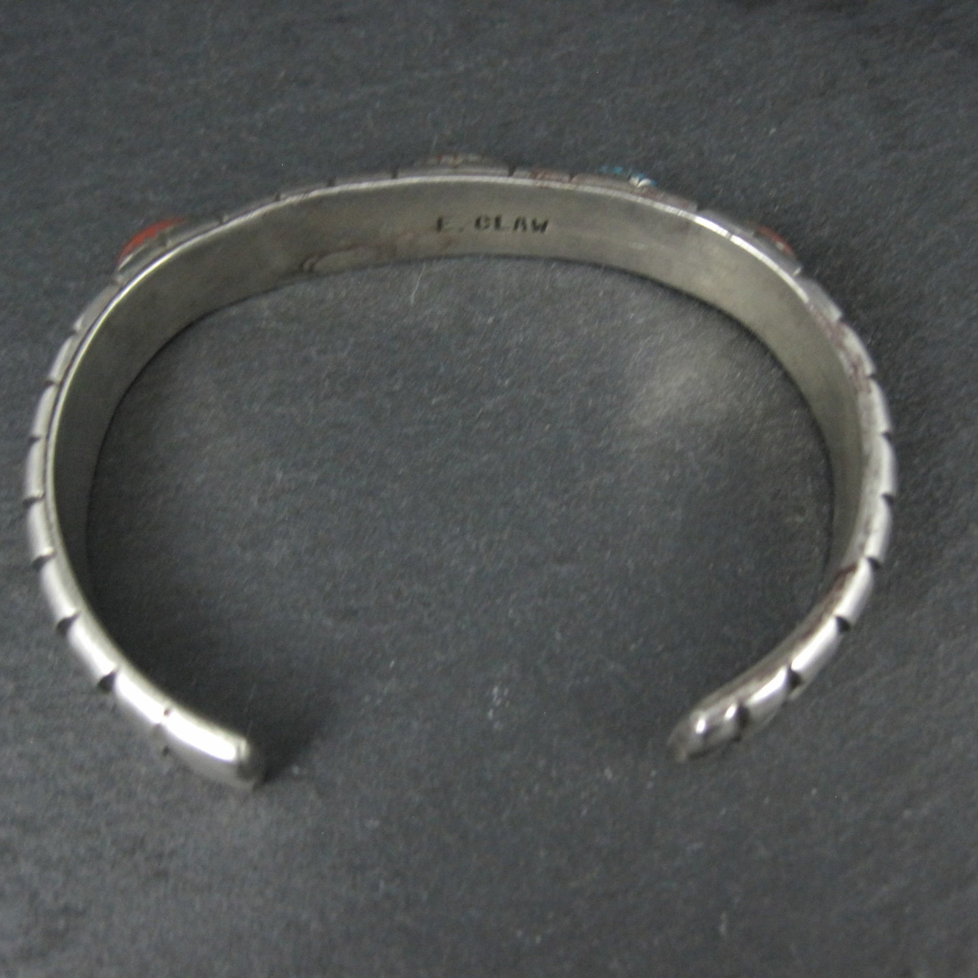 Vintage Navajo Turquoise and Coral Cuff Bracelet Sterling Silver 6.25" Eunice Claw