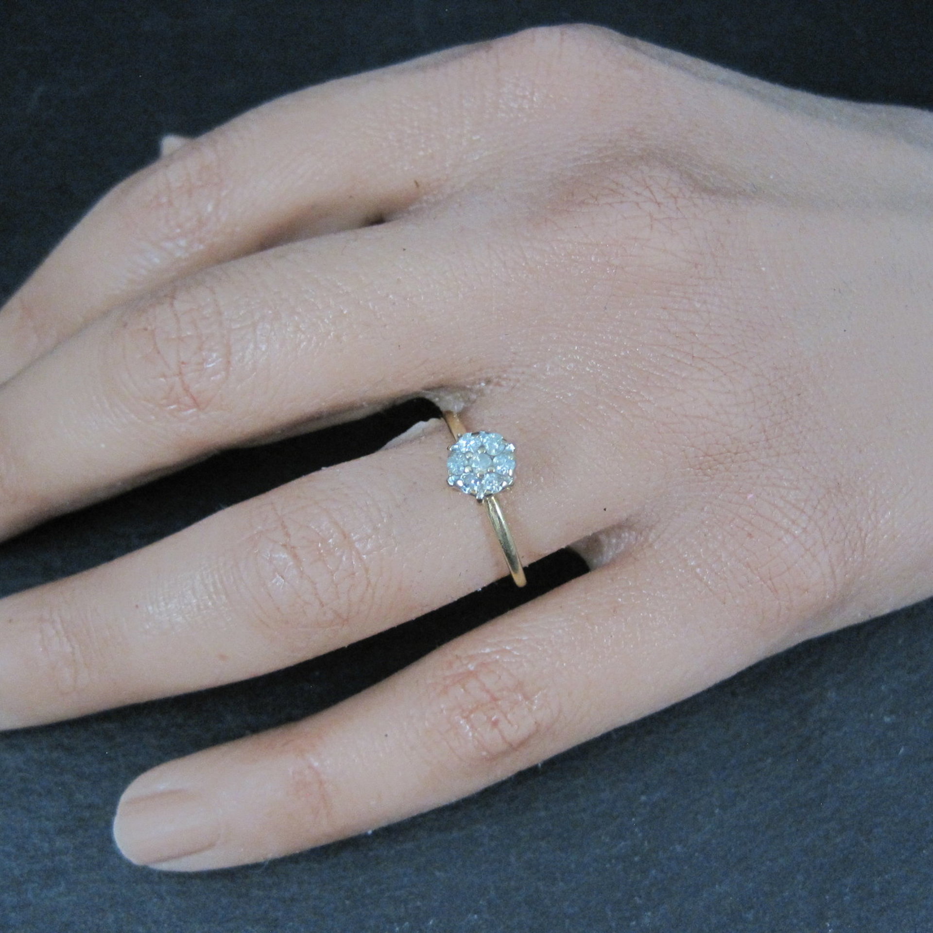 Dainty Vintage 10K High Set Diamond Cluster Ring Size 6