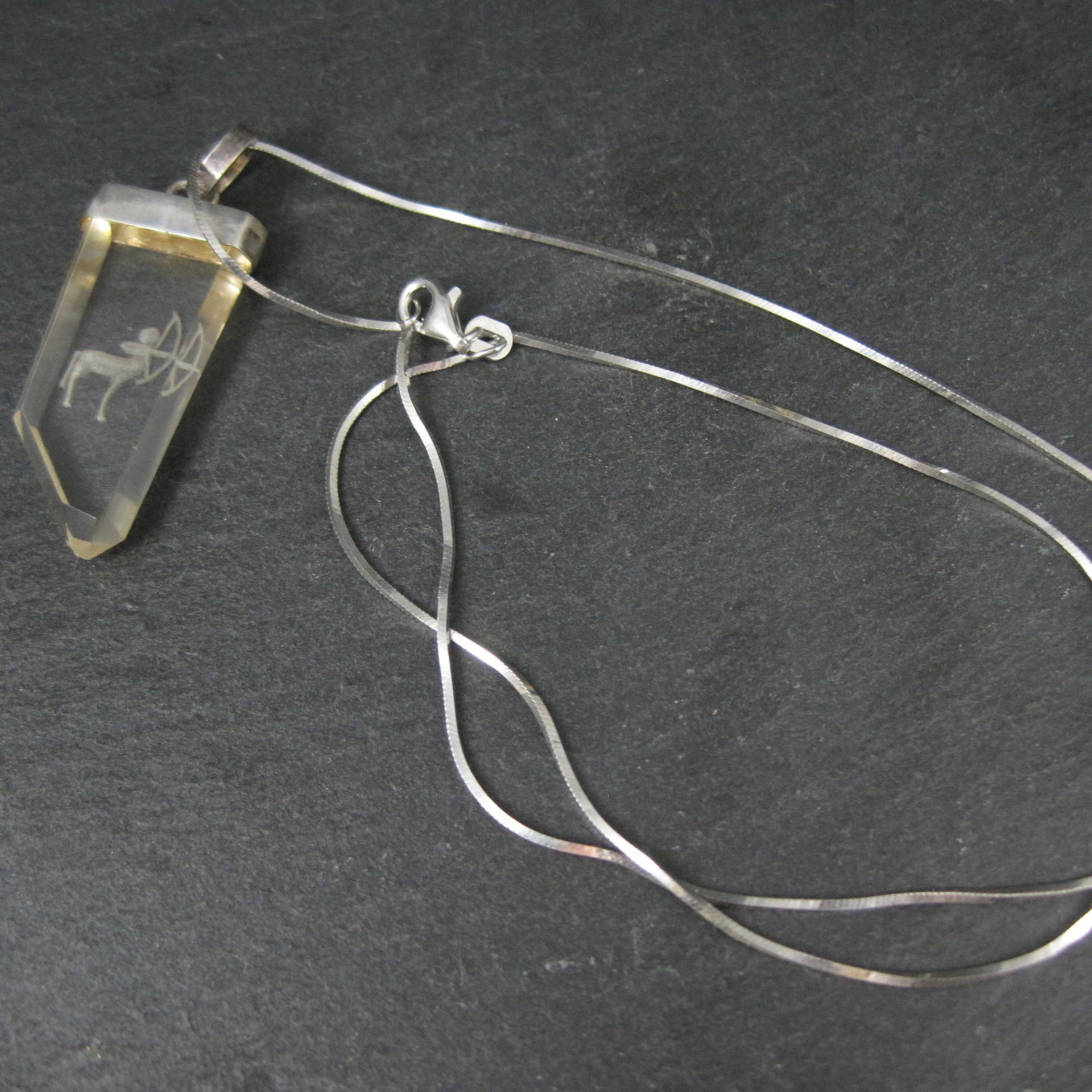 Vintage Sterling Silver Quartz Sagittarius Pendant Necklace