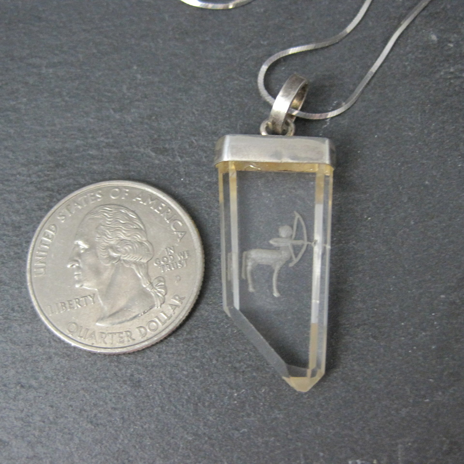 Vintage Sterling Silver Quartz Sagittarius Pendant Necklace