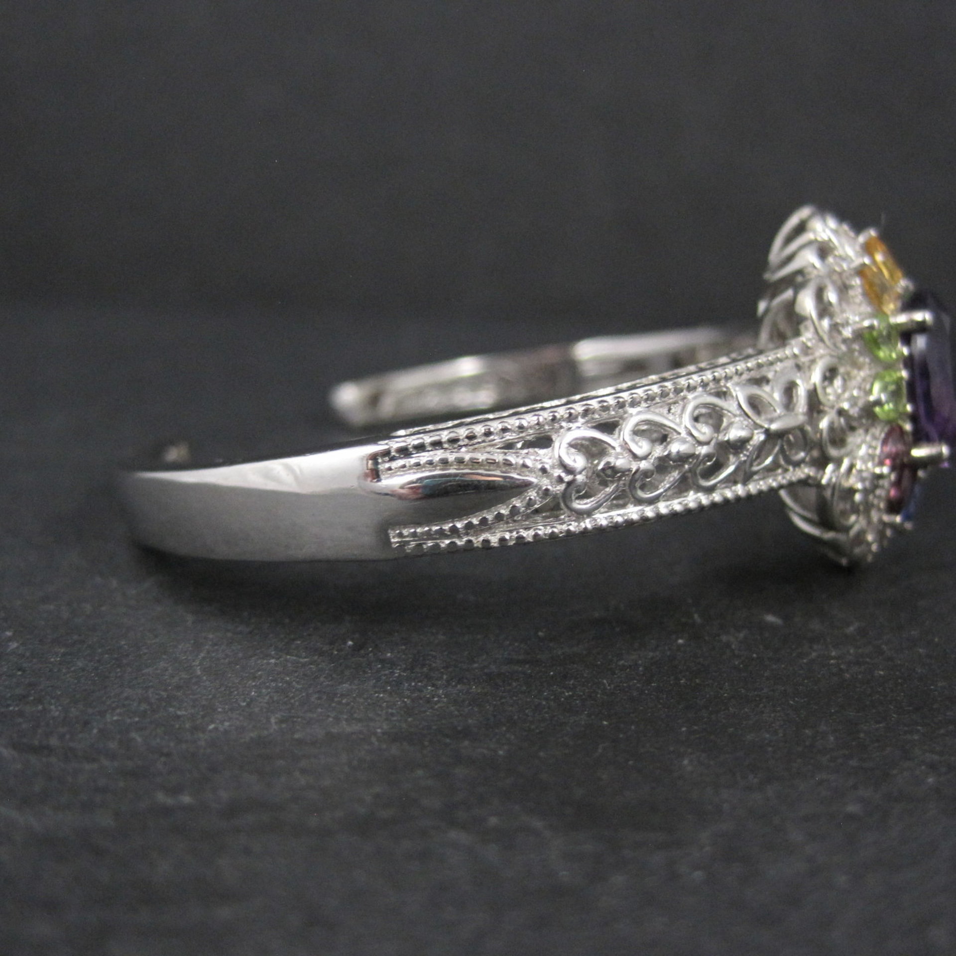 Filigree Gemstone Cuff Bracelet Sterling Silver 6.25" 