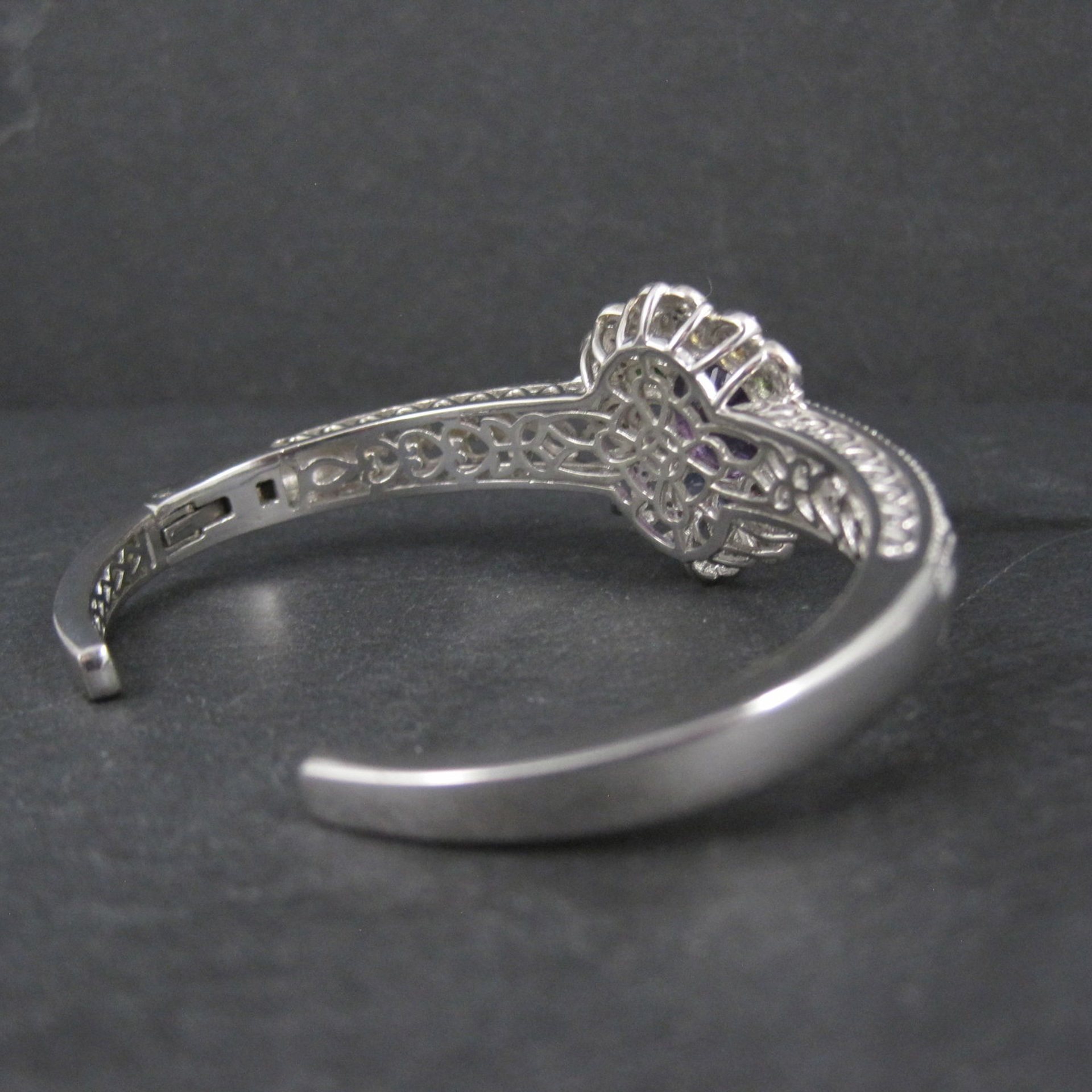 Filigree Gemstone Cuff Bracelet Sterling Silver 6.25" 