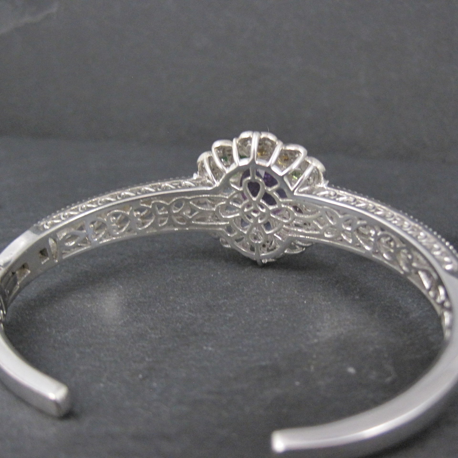 Filigree Gemstone Cuff Bracelet Sterling Silver 6.25" 