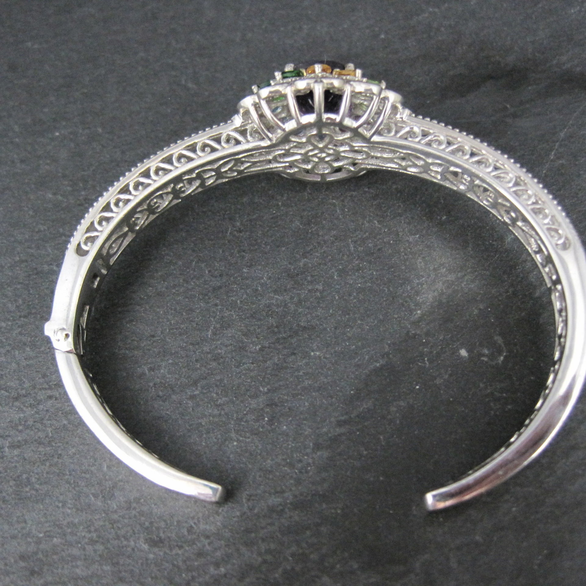 Filigree Gemstone Cuff Bracelet Sterling Silver 6.25" 