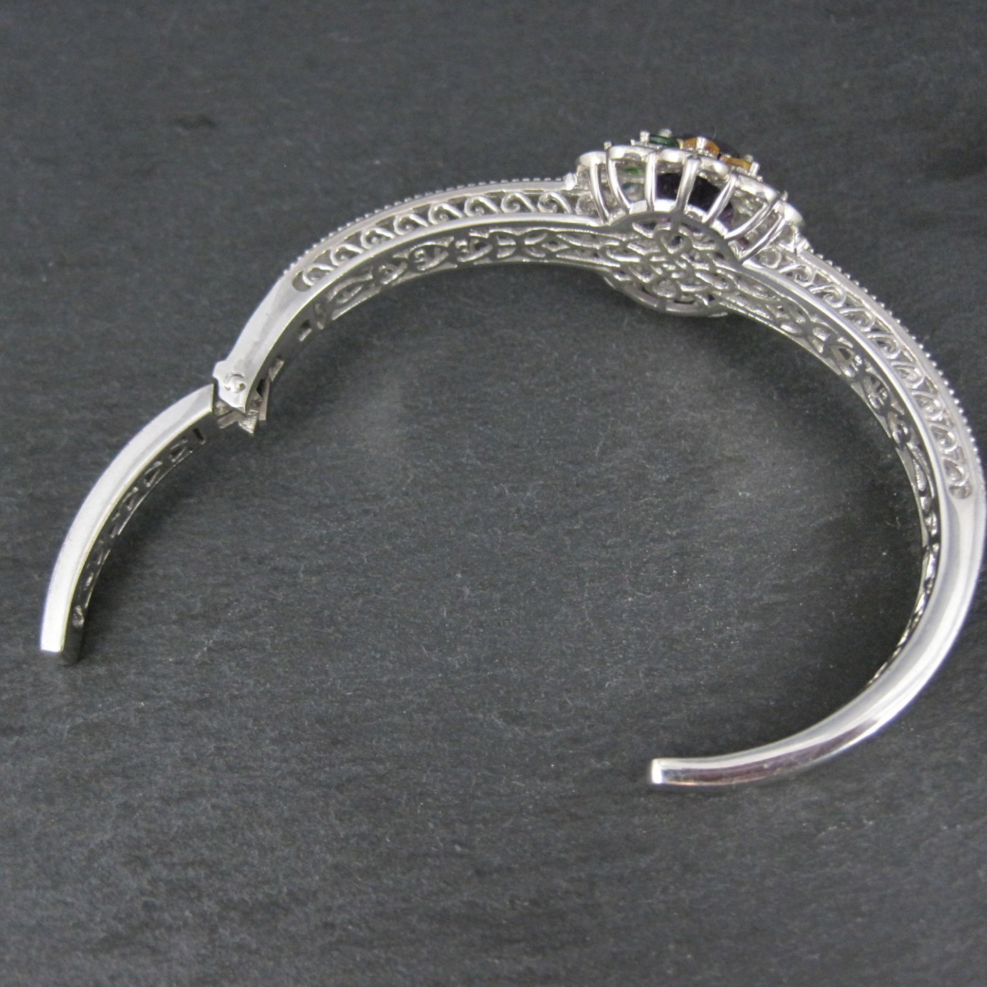 Filigree Gemstone Cuff Bracelet Sterling Silver 6.25" 