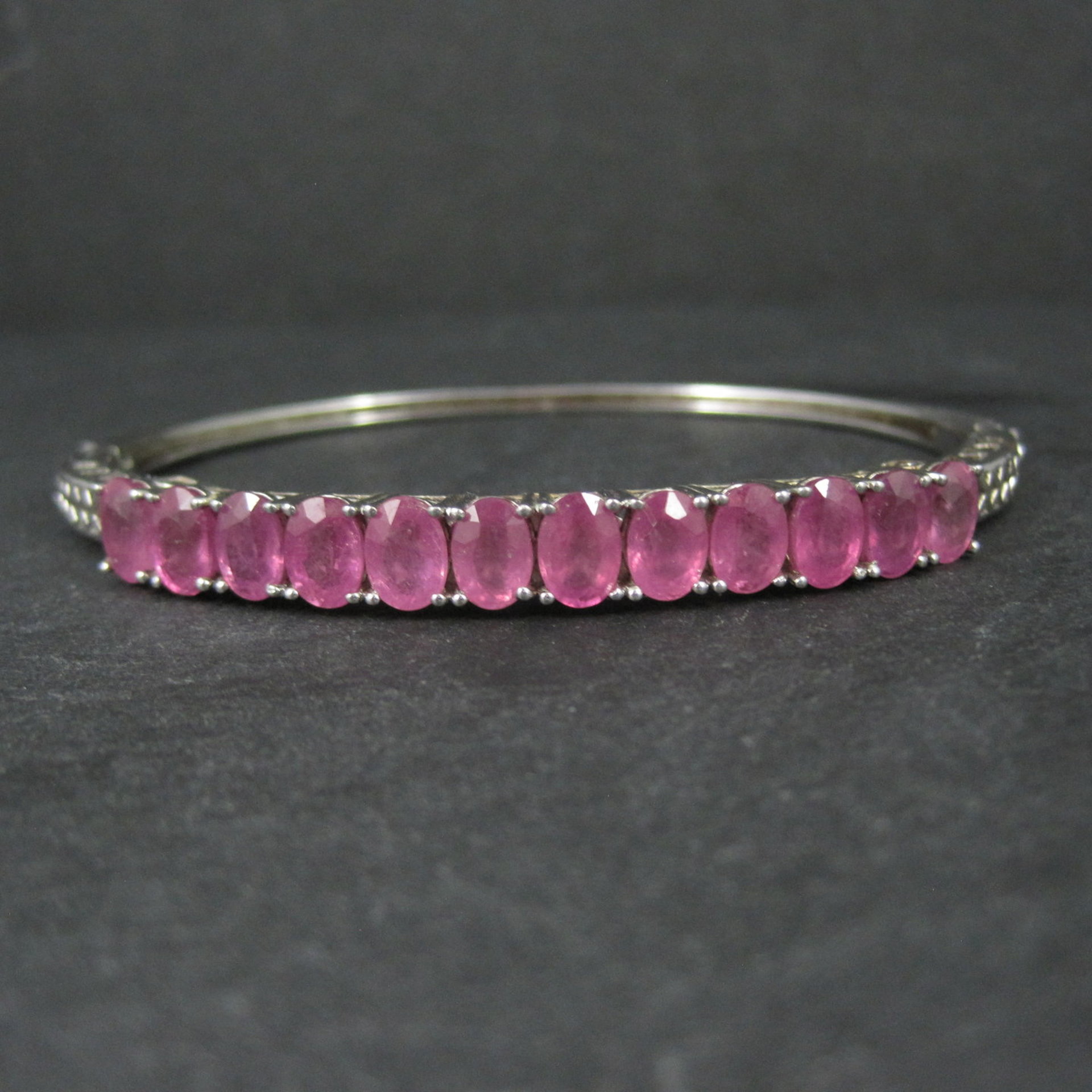 Pink Sapphire Bangle Bracelet Sterling Silver 7 Inches