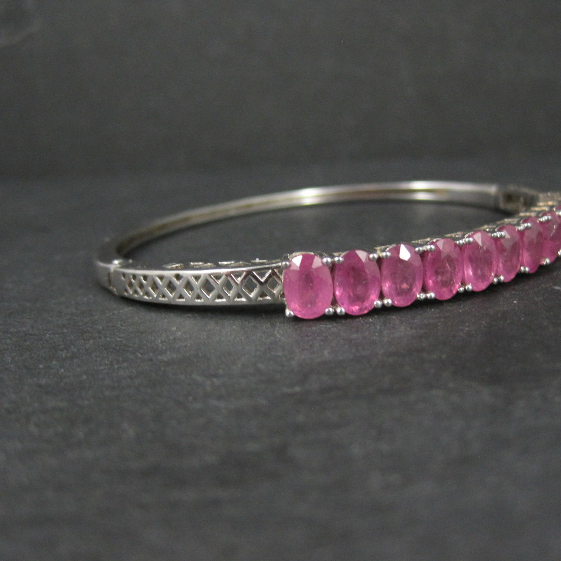 Pink Sapphire Bangle Bracelet Sterling Silver 7 Inches